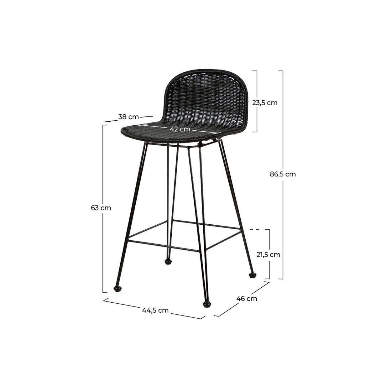 Rendez vous déco Lot de 2 chaises de bar mi-hauteur 63 cm en résine tressée noire-Jigani
