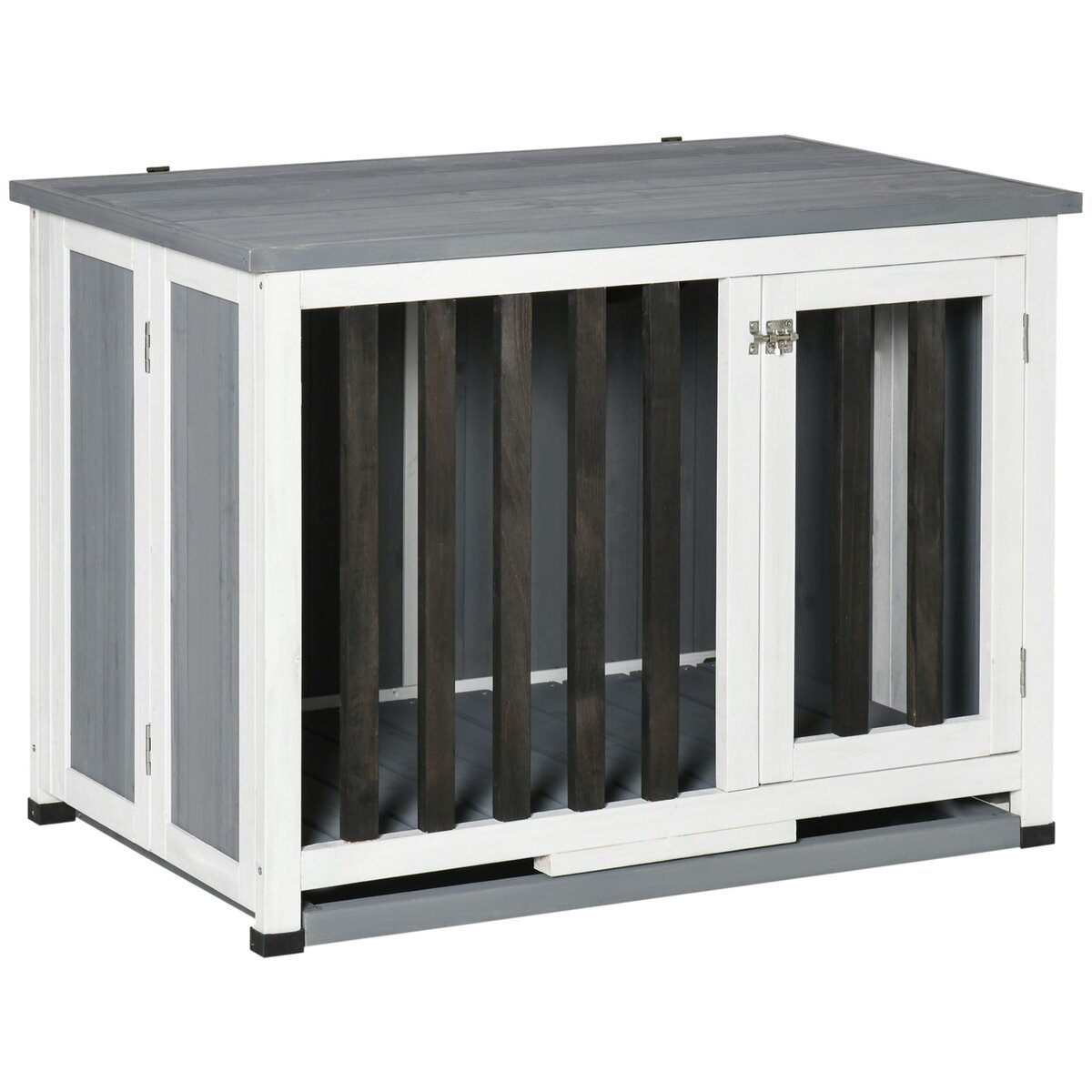 Cage chien sur pied - porte verrouillable - acier noir blanc chêne clair  blanc Pawhut