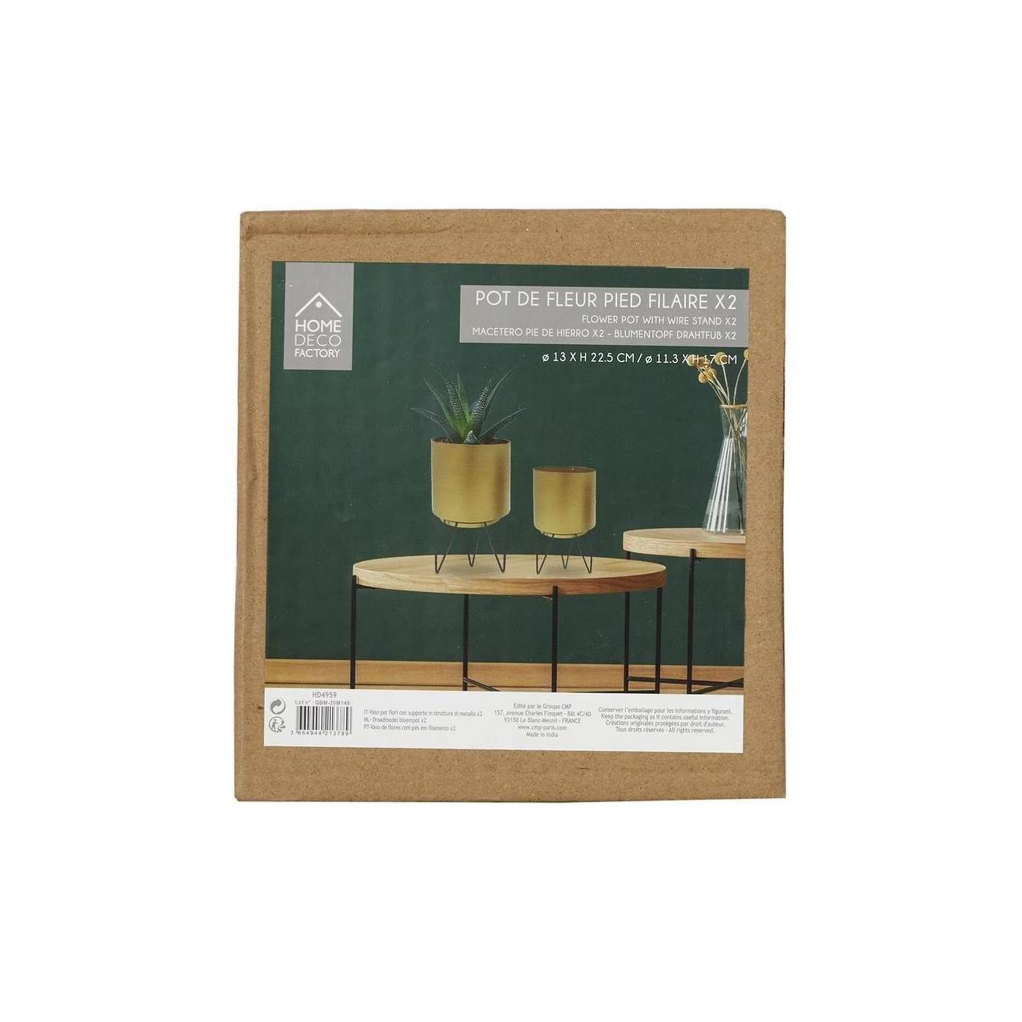 Voir la diapositive 2 : The Home Deco Factory Lot de 2 Pots à Fleurs  Pied Filaire  22cm Or