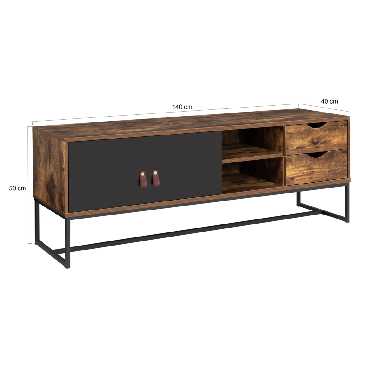 ID MARKET Meuble TV 140 cm CHICAGO 2 portes et tiroirs design industriel