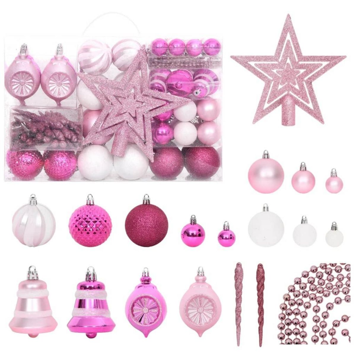 VIDAXL Ensemble de boules de Noël 108 pcs Blanc et rose