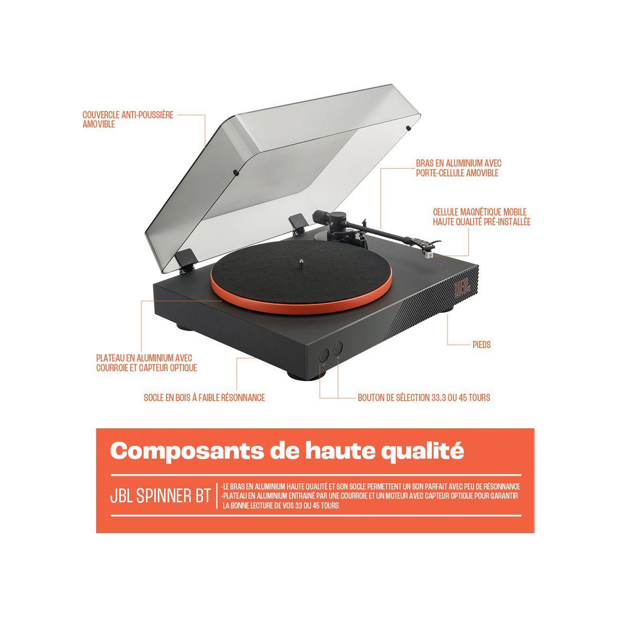 Voir la diapositive 5 : JBL Platine vinyle Spinner BT Gold