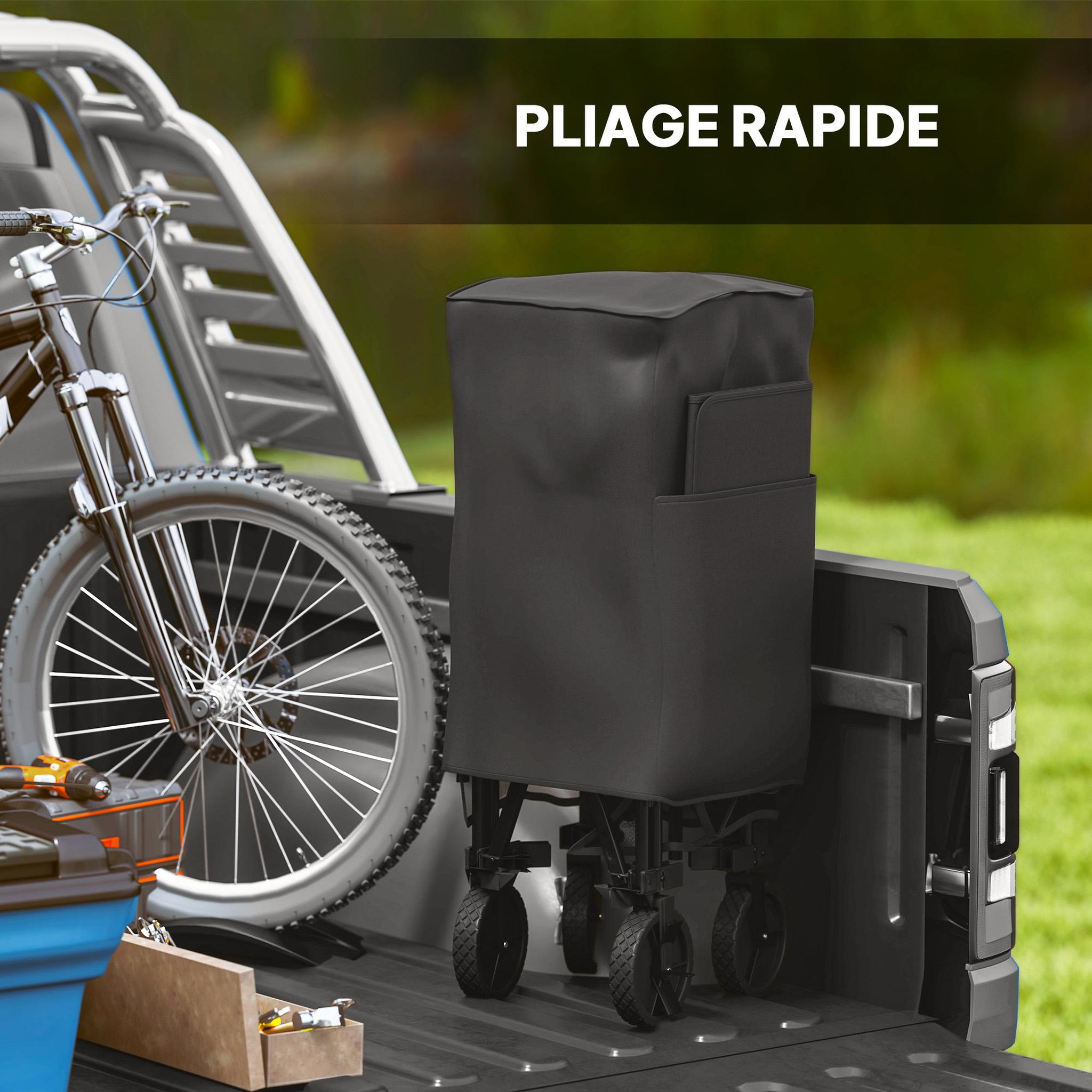 Voir la diapositive 6 : OUTSUNNY Chariot de jardin pliable multi-rangement max. 200 kg - poignée teslescopique - roues tout terrain noir