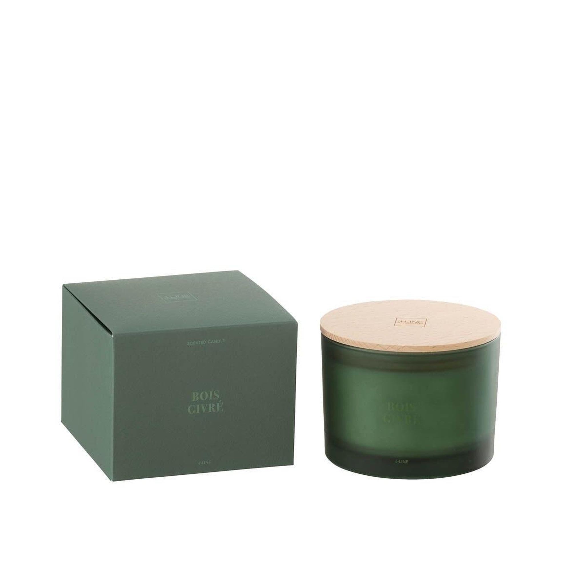 Voir la diapositive 2 : J-LINE Bougie parfumée  accords essentiels  10cm bois givré