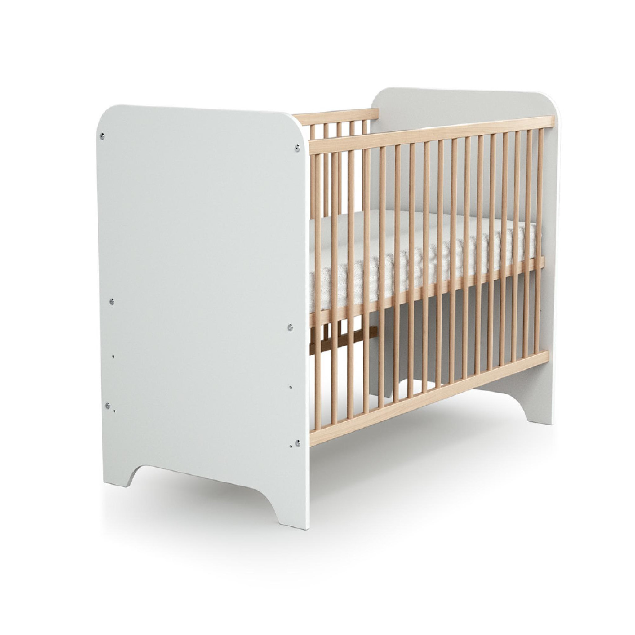 Voir la diapositive 2 : AT4 Lit bébé en bois CARROUSEL Blanc et Hêtre Verni 60 x 120 cm