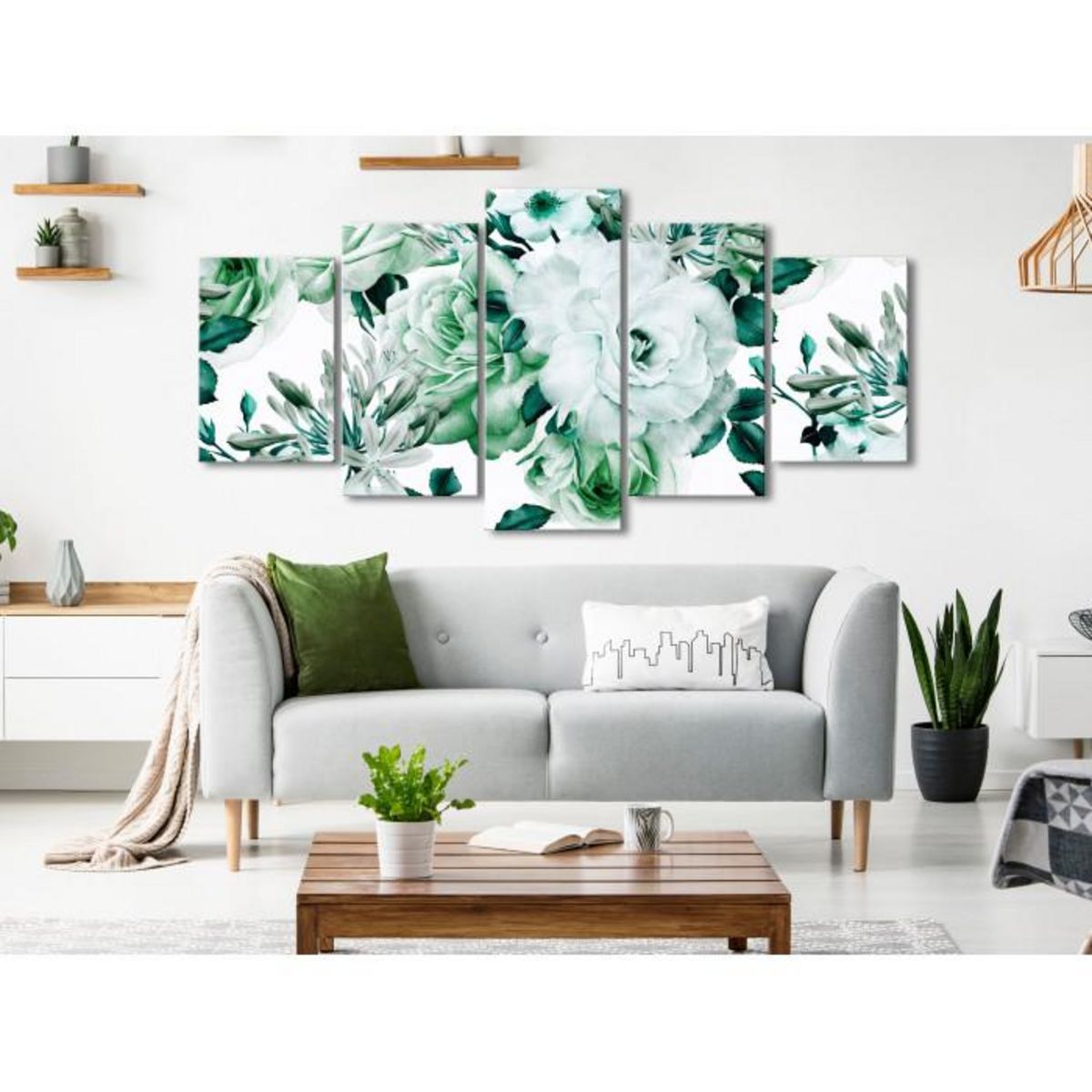 Paris Prix Tableau 5 Panneaux  Rose Composition Wide Green