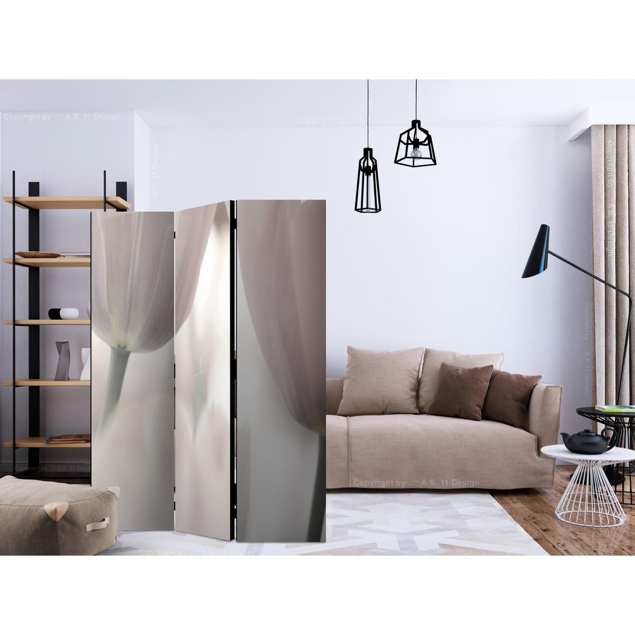 Voir la diapositive 2 : Paris Prix Paravent 3 volets  tulips fine art black & white  135x172cm