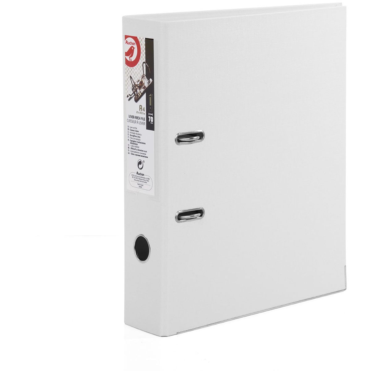 AUCHAN Classeur à levier A4 rigide dos 70mm blanc