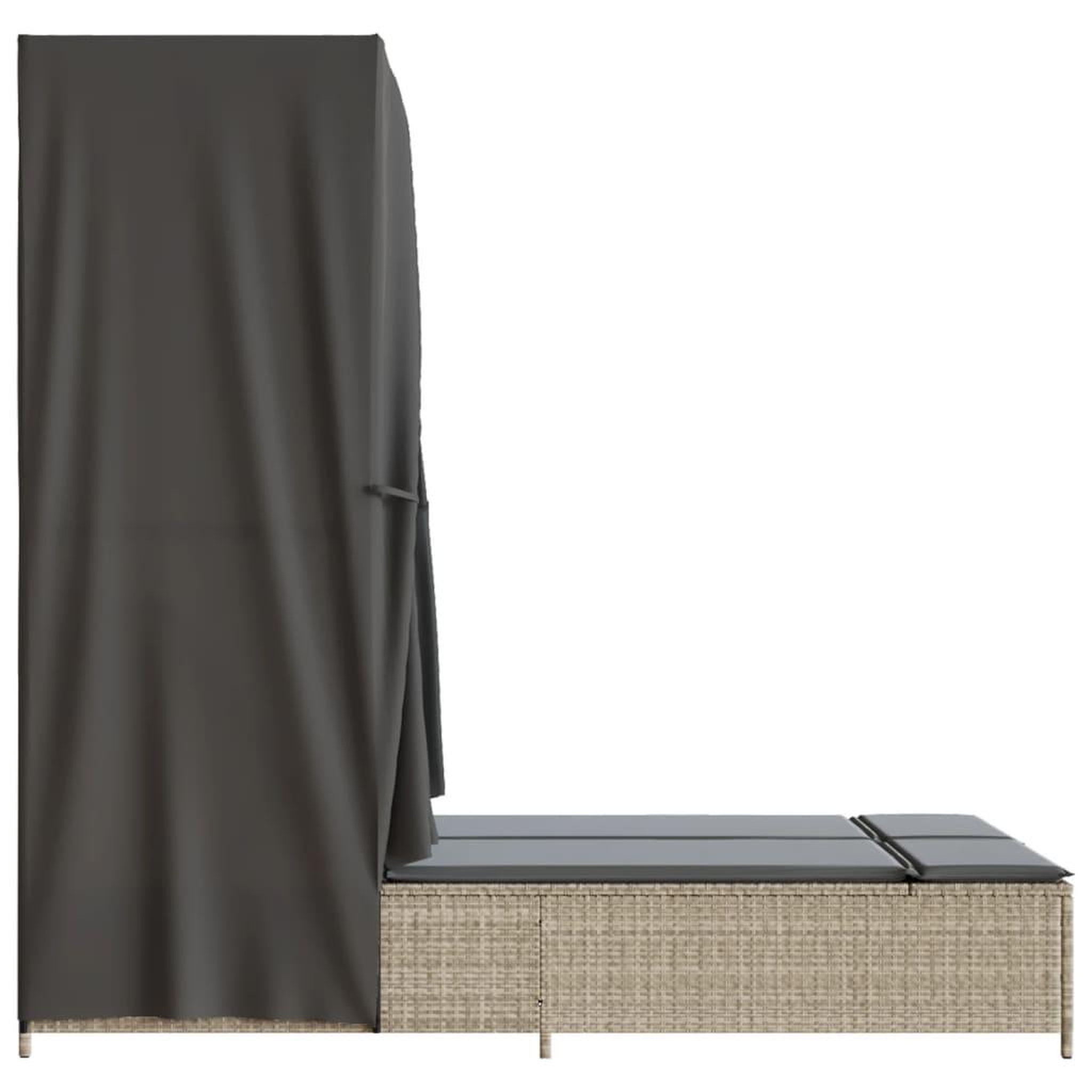 Voir la diapositive 5 : VIDAXL Chaise longue double avec toit et rideaux gris clair poly rotin