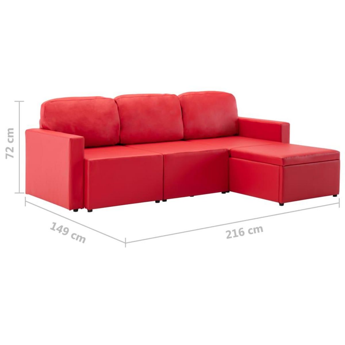 VIDAXL Canape-lit modulaire 3 places Rouge Similicuir