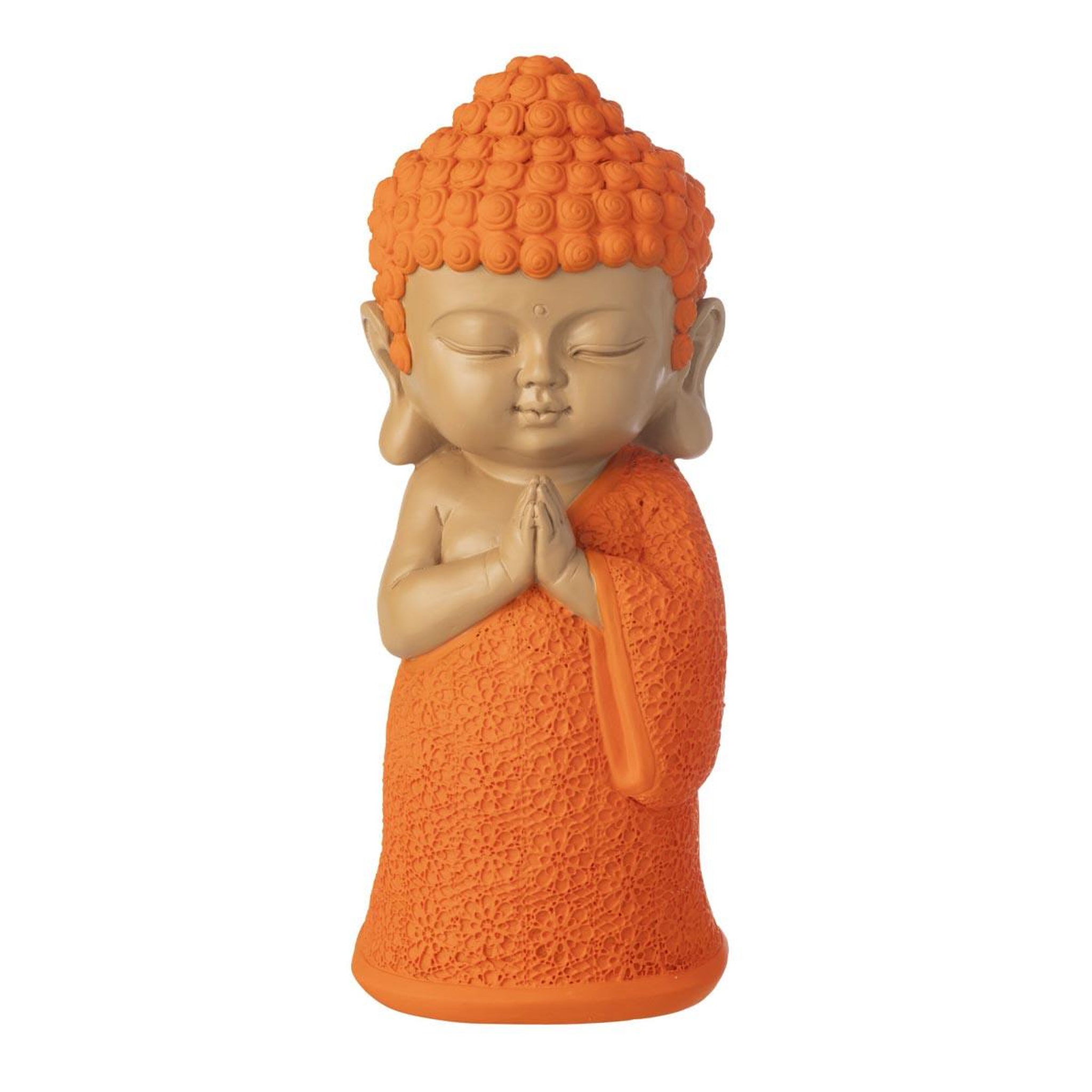 J-LINE Statuette déco moine priant  boudhi  32cm orange