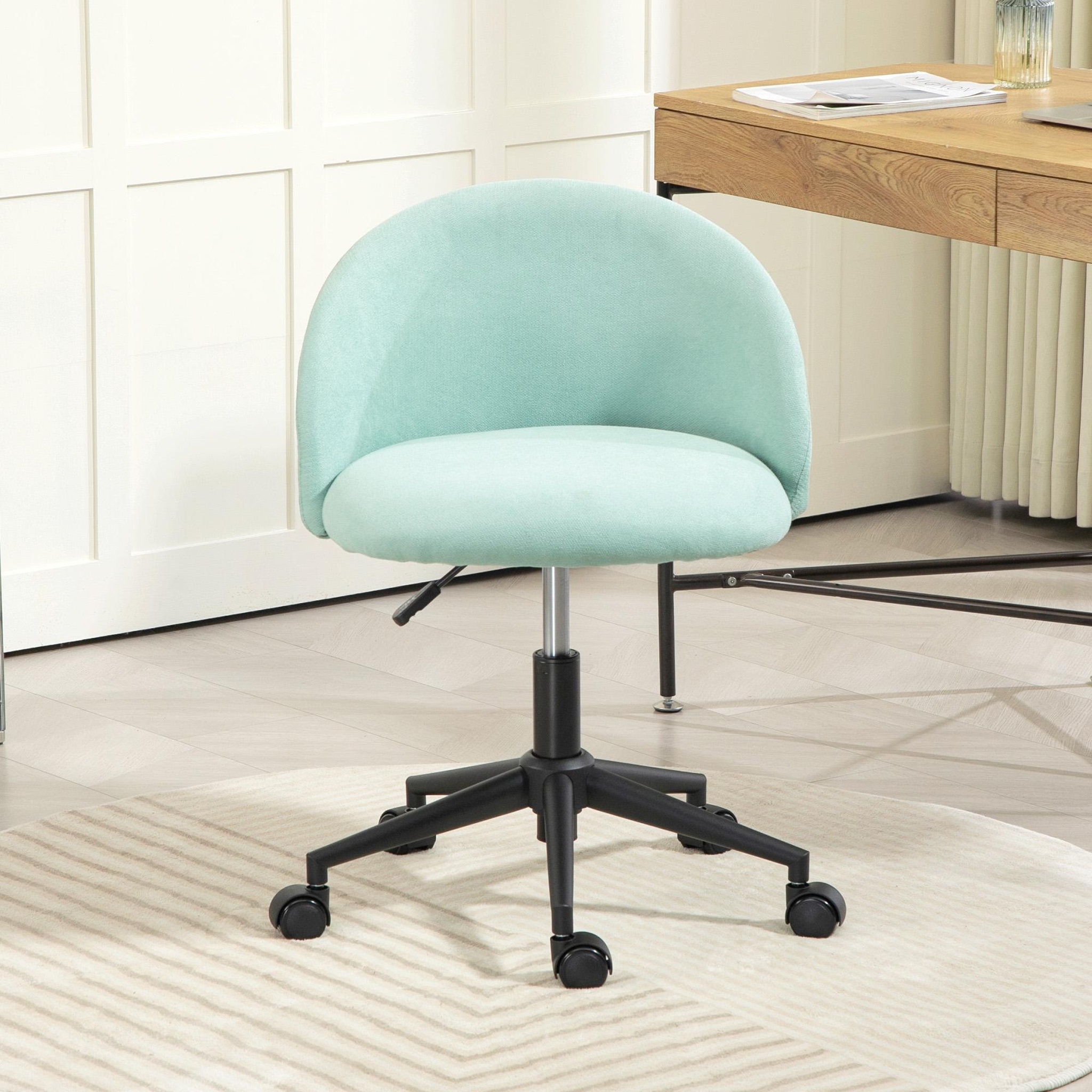 Voir la diapositive 4 : HOMCOM Chaise de bureau design enveloppant réglable piètement acier noir tissu bleu clair