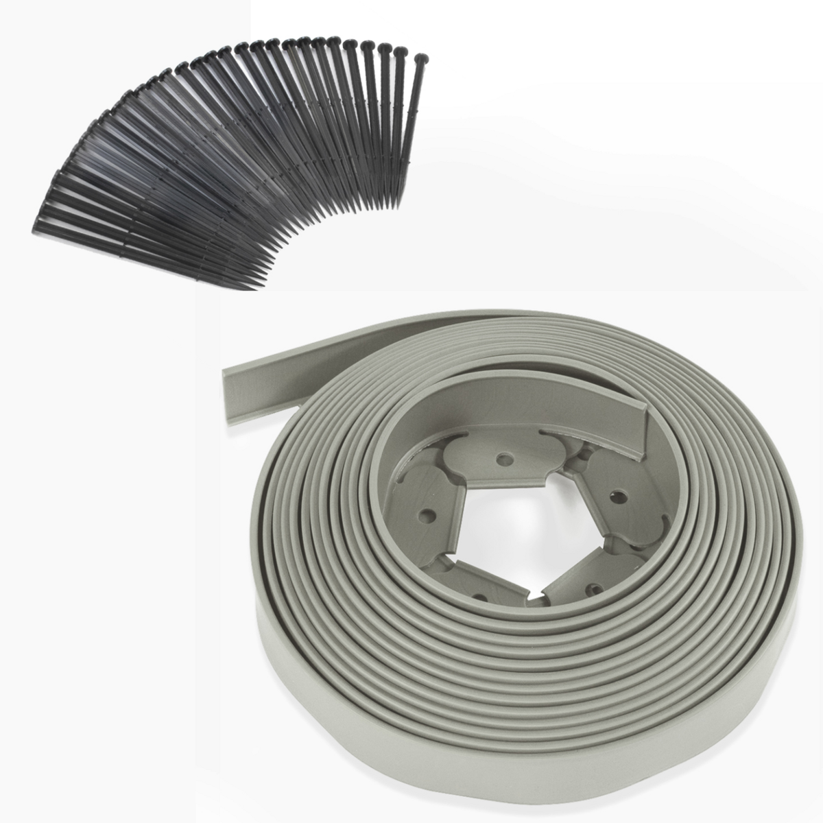 ID MARKET Bordurette de jardin flexible 10 M grise hauteur 5 CM + 30 piquets