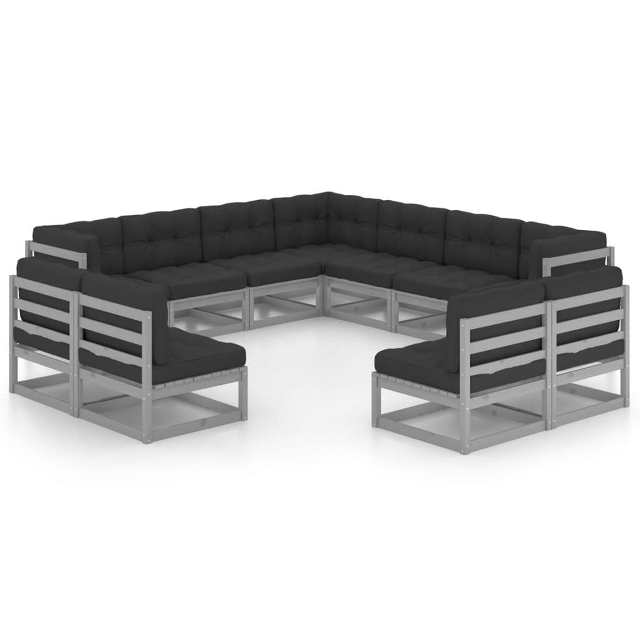 Voir la diapositive 1 : VIDAXL Salon de jardin 11 pcs avec coussins Gris Bois de pin massif