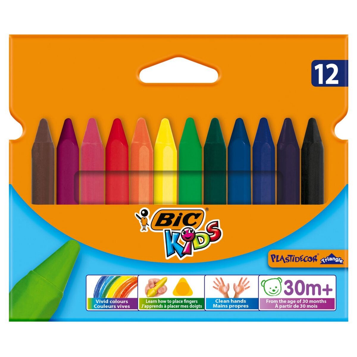 BIC Boîte de 12 craies de coloriage Kids Plastidecor Triangle
