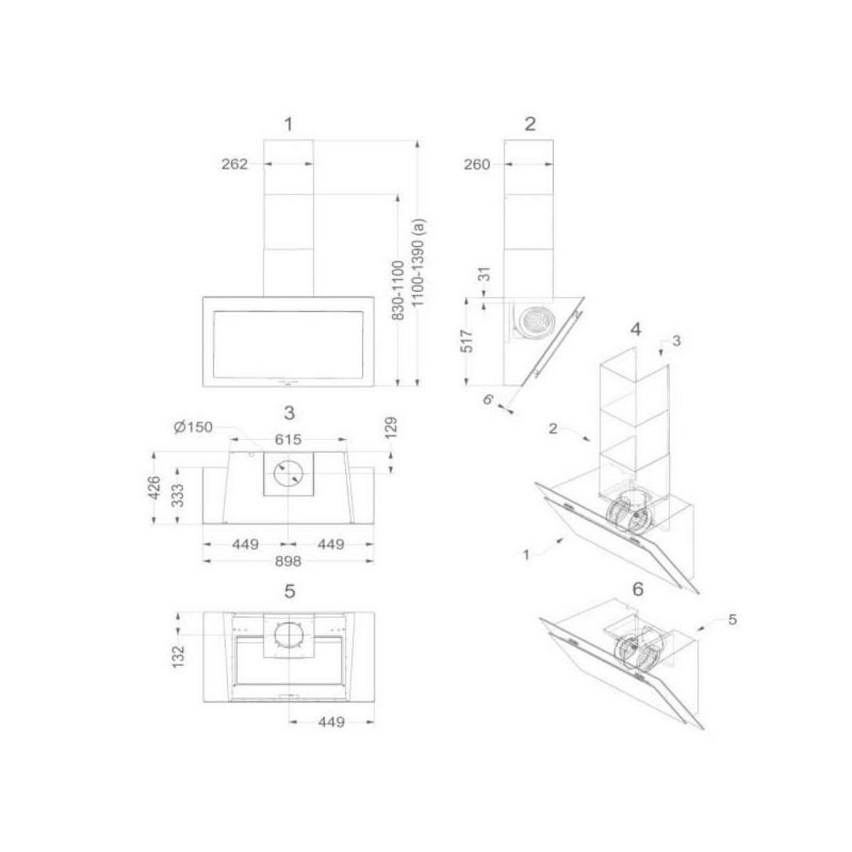 Novy Hotte décorative inclinée 90cm 467m3/h verre noir - 7830