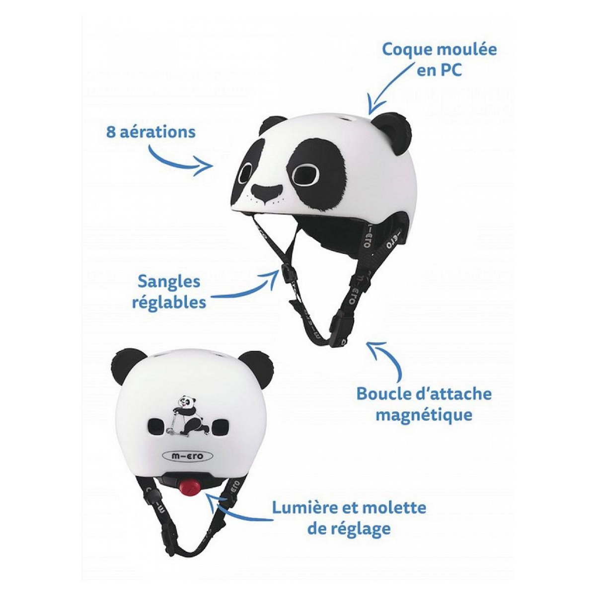 Micro Casque velo et trottinette panda 3D tailleXS