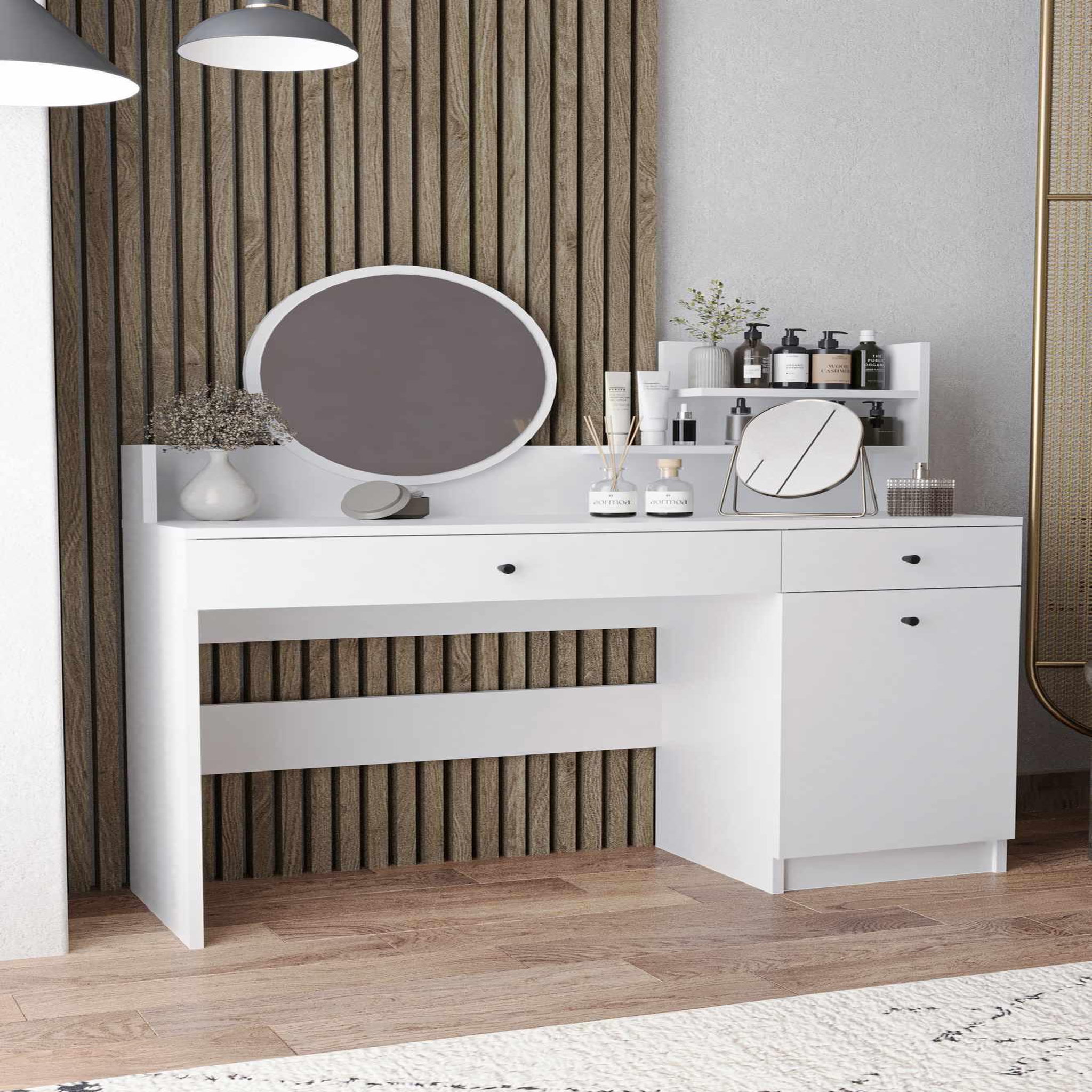 Voir la diapositive 4 : Habitat et Jardin Coiffeuse avec miroir rond en bois  harmony round  - 124 x 40 x 135 cm - blanc