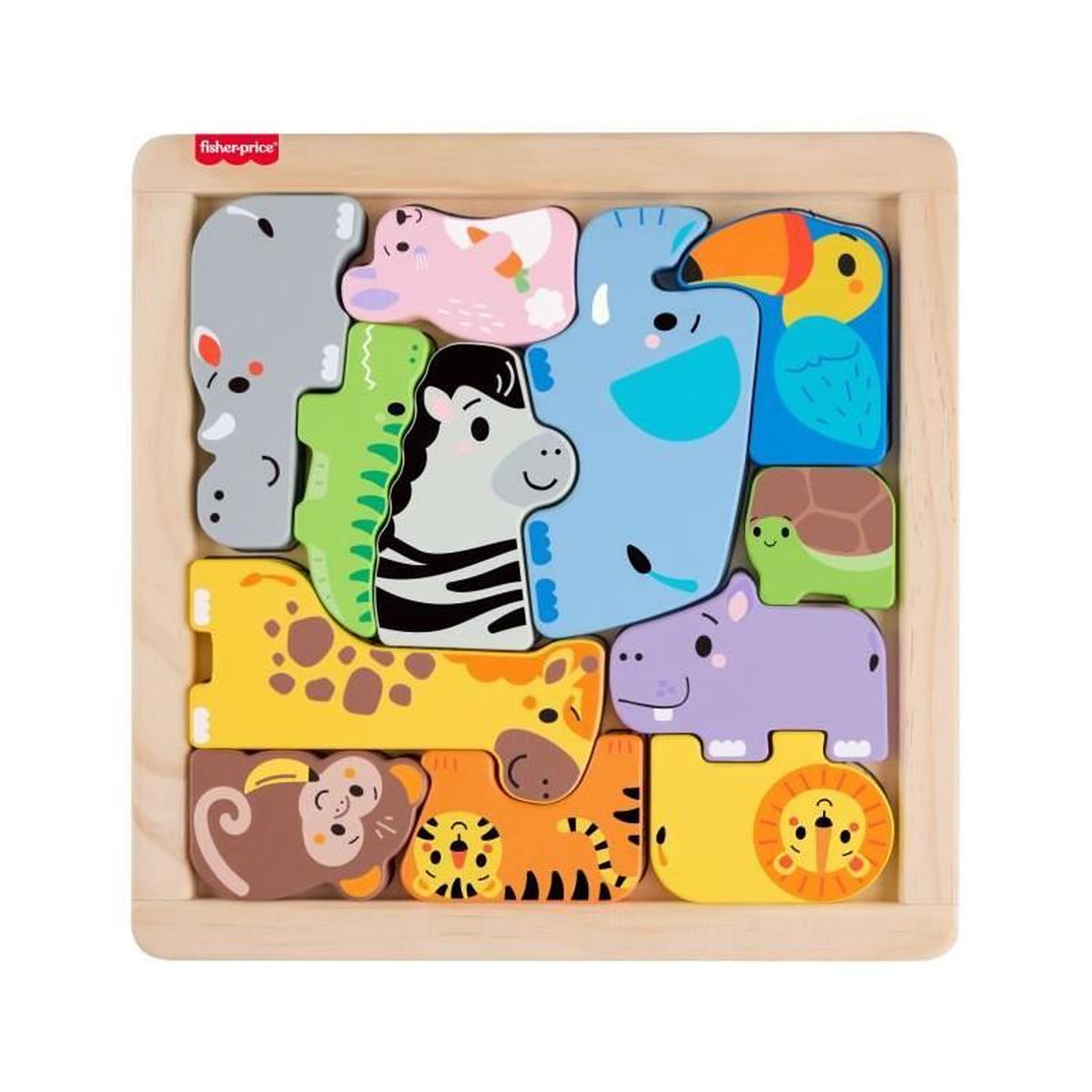 Voir la diapositive 2 : FISHER PRICE Jeu éducatif en bois Animaux – Tri de formes 13 pièces – Apprentissage des couleurs et formes – Dès 1 an – Fisher-Price