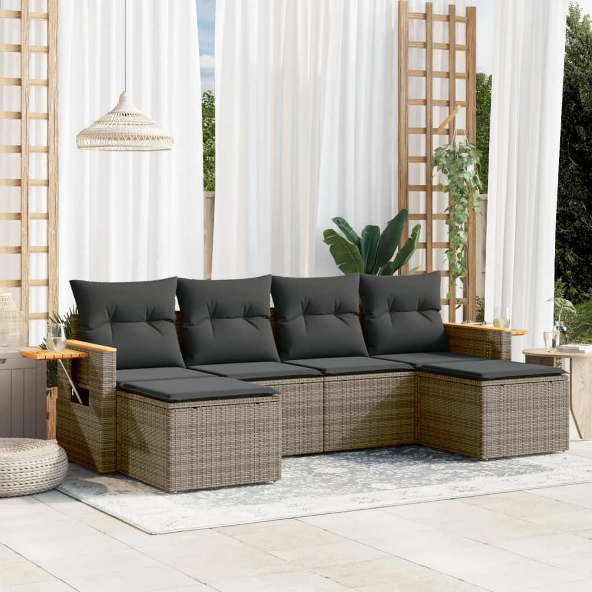 VIDAXL Salon de jardin 6 pcs avec coussins gris resine tressee