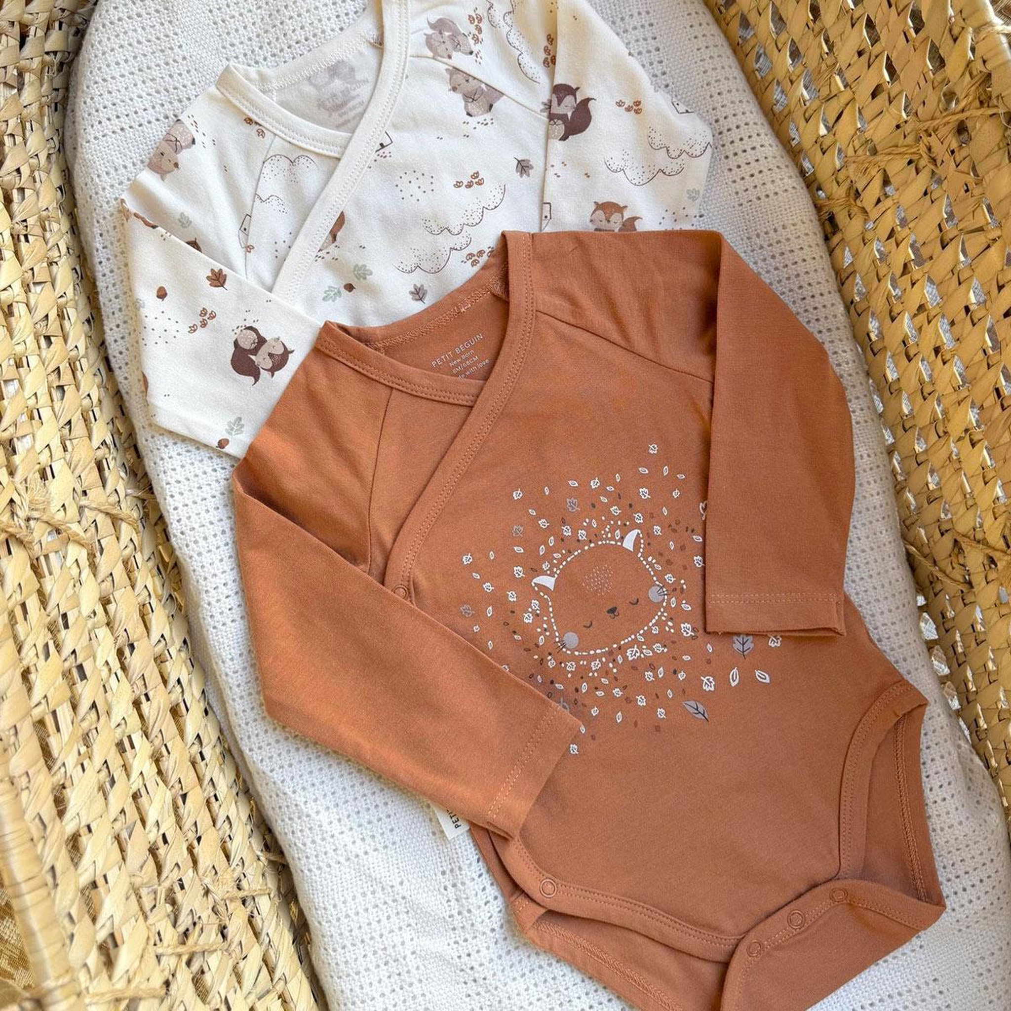 Voir la diapositive 6 : PETIT BEGUIN Lot de 2 bodies bébé manches longues ouverture croisée caramel