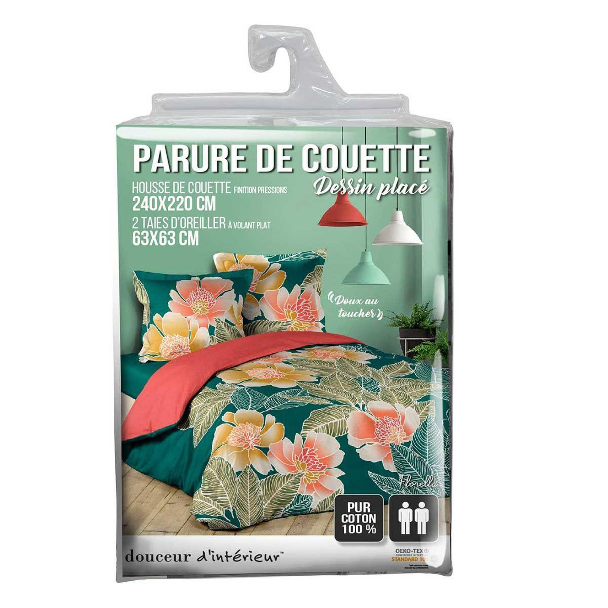Voir la diapositive 2 : Douceur d'Intérieur Parure de lit 3 pièces  florella  240x220cm bleu