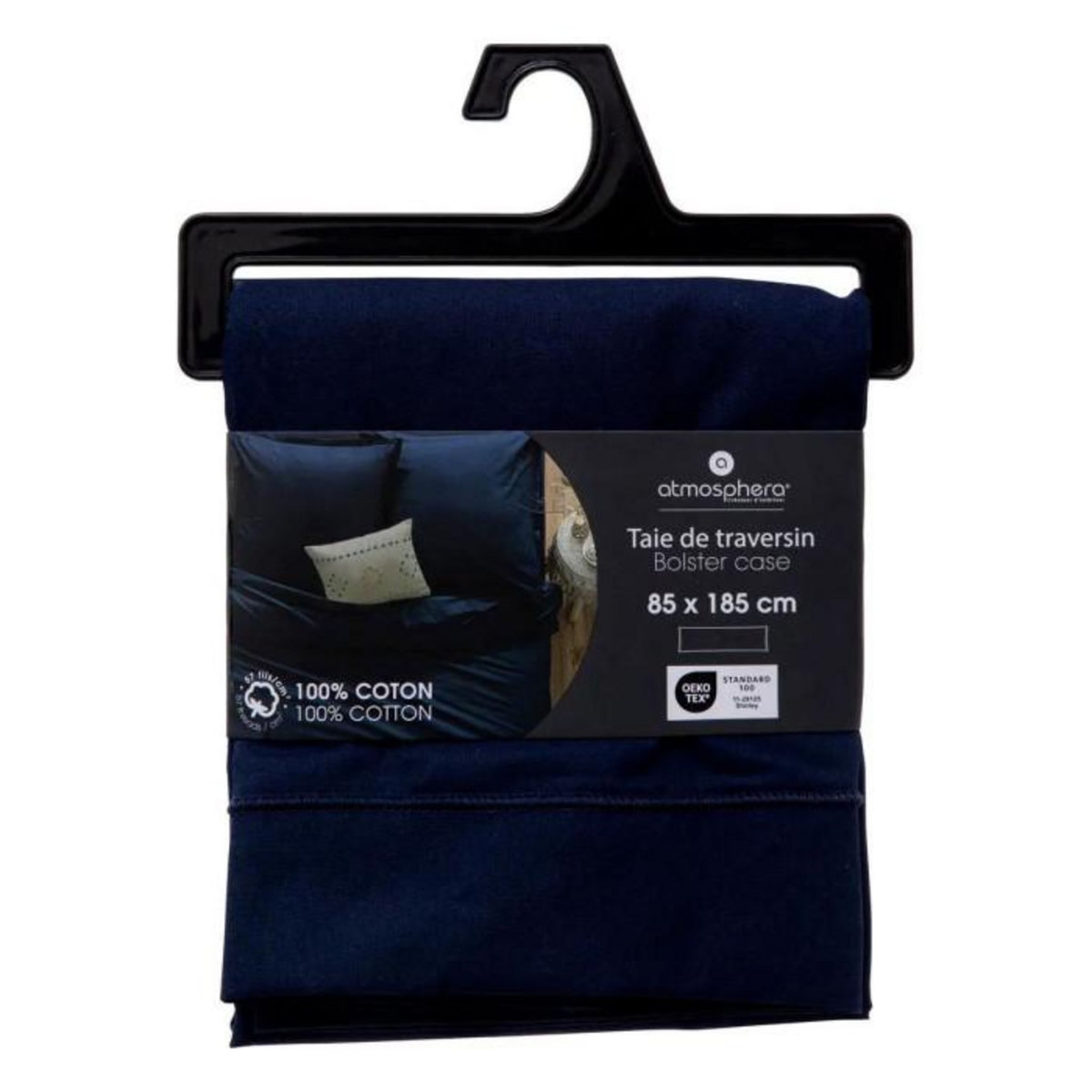 ATMOSPHERA Taie de Traversin  Alban  85x185cm Bleu Encre