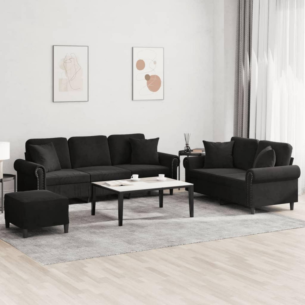 VIDAXL Ensemble de canapes 3 pcs avec coussins noir velours