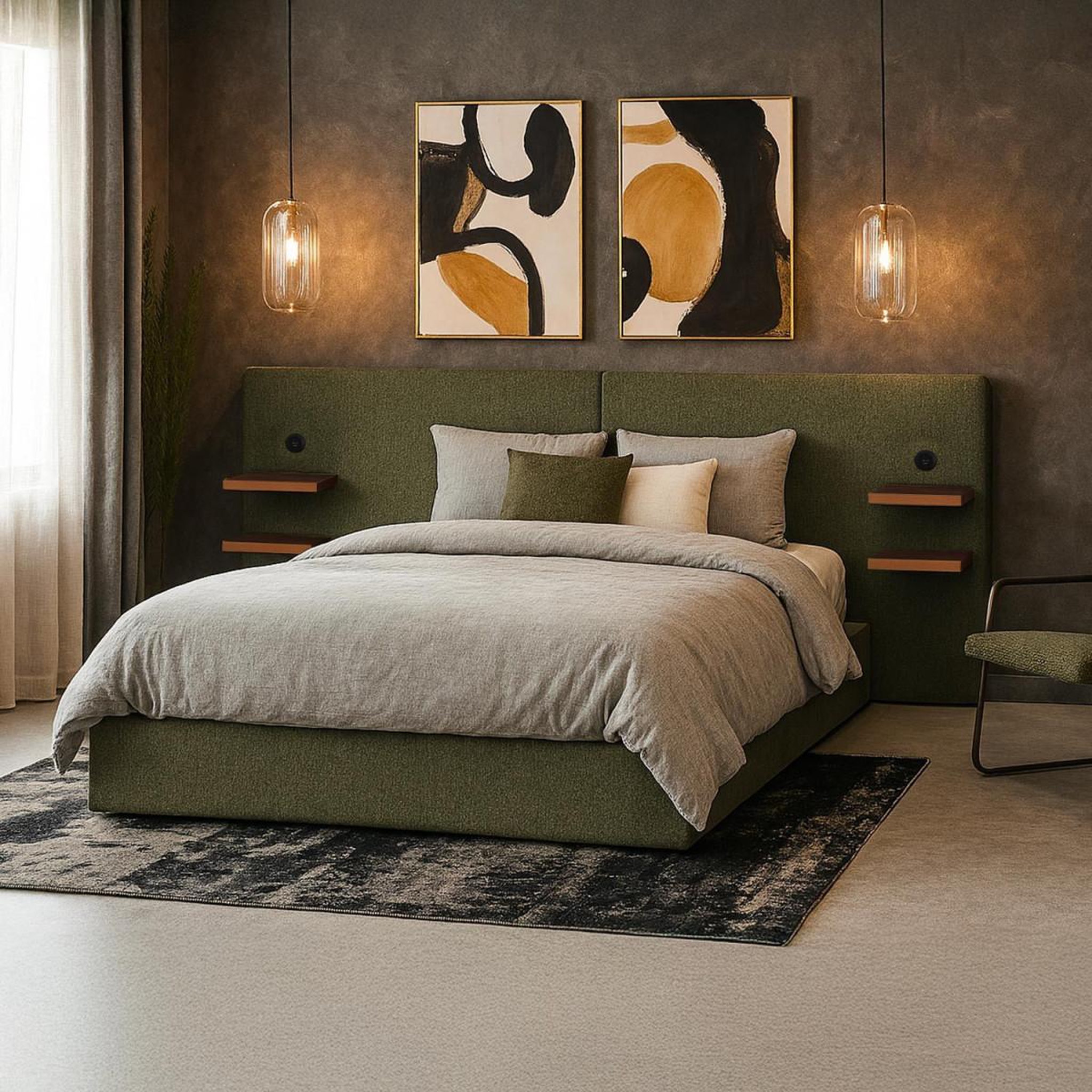 Voir la diapositive 3 : Paris Prix Lit coffre avec tablettes & usb  mike  180x200cm vert