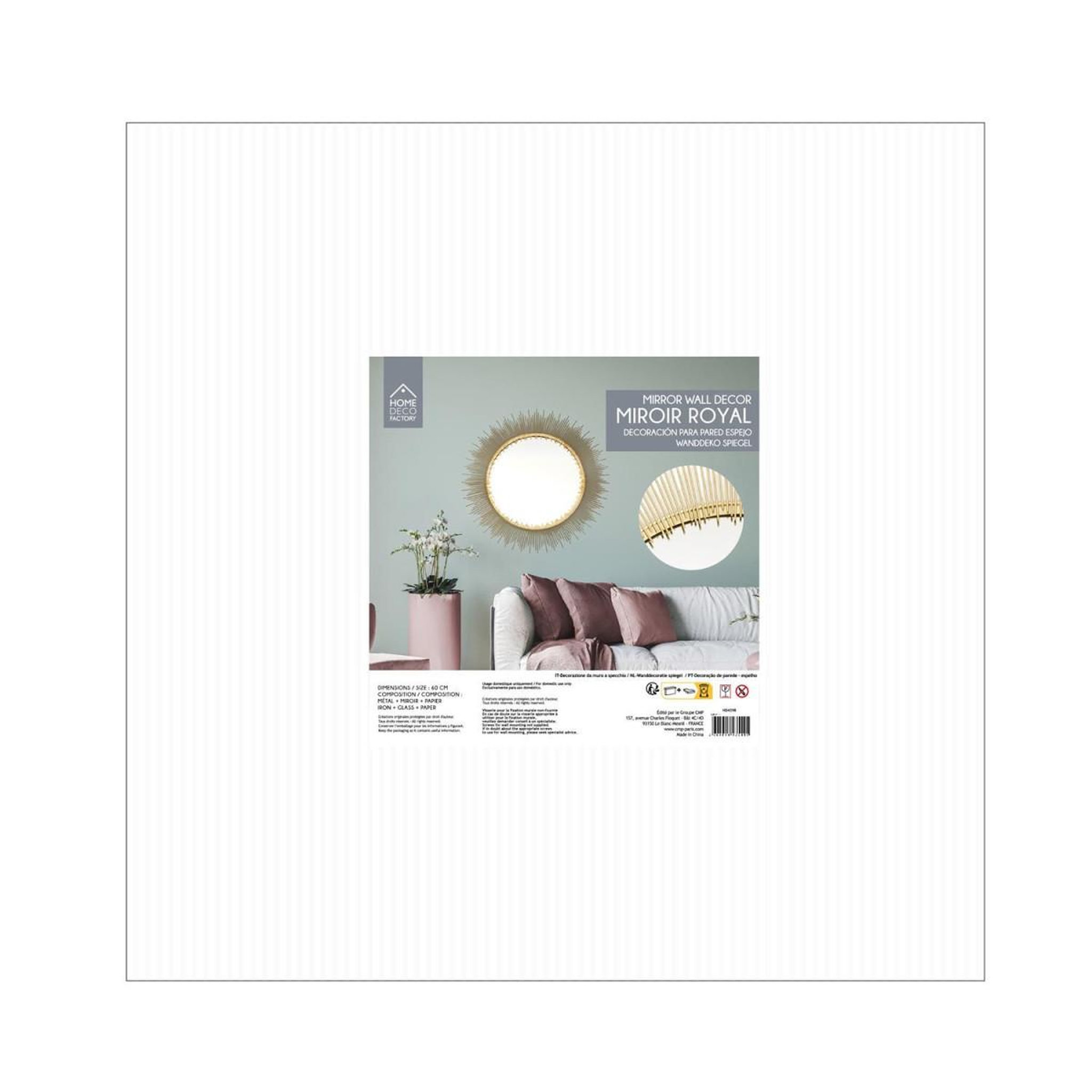 Voir la diapositive 5 : The Home Deco Factory Miroir Mural Soleil Design  Royal  60cm Or