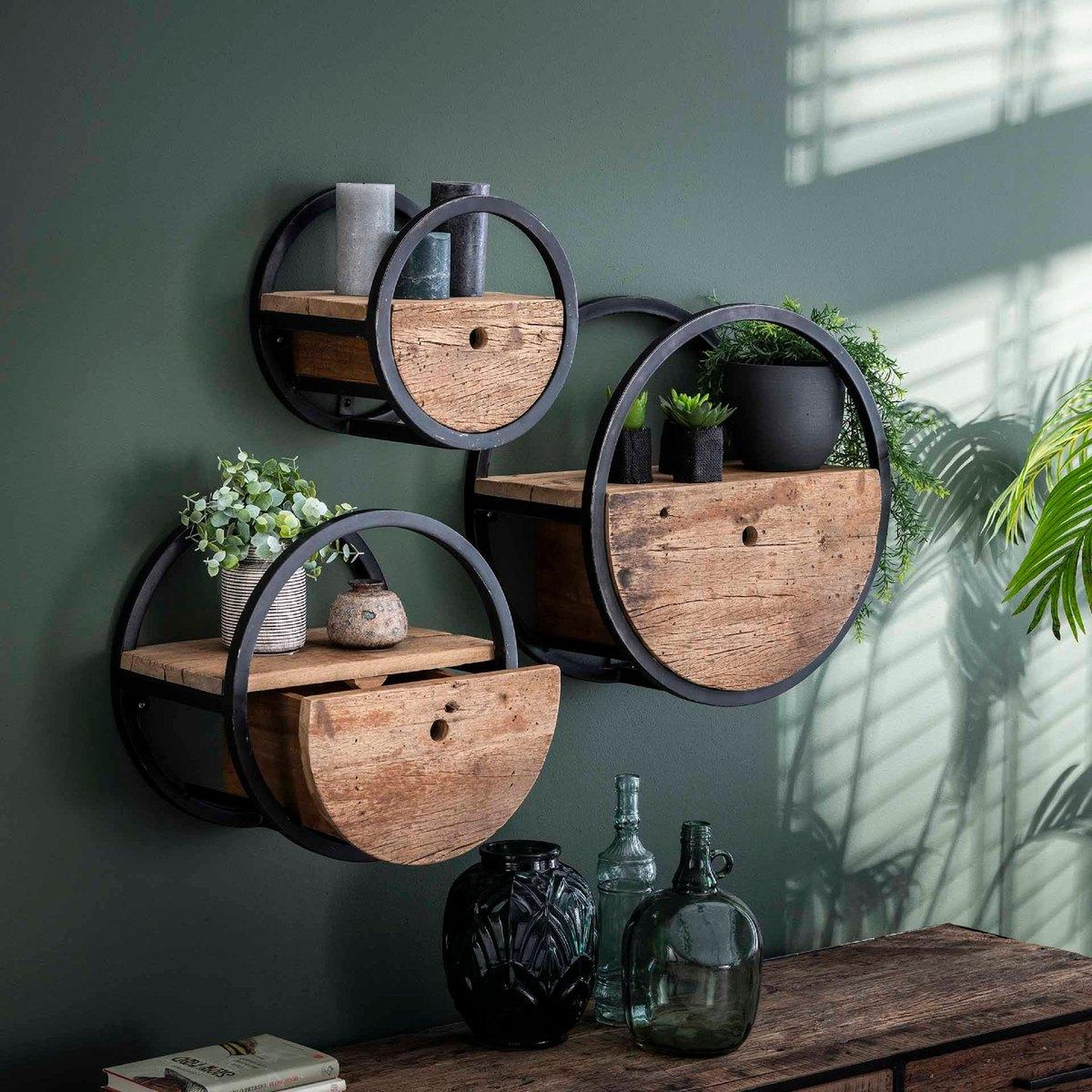 Voir la diapositive 4 : JLC KREATION Étagère murale en bois et métal avec tiroir cerclo2