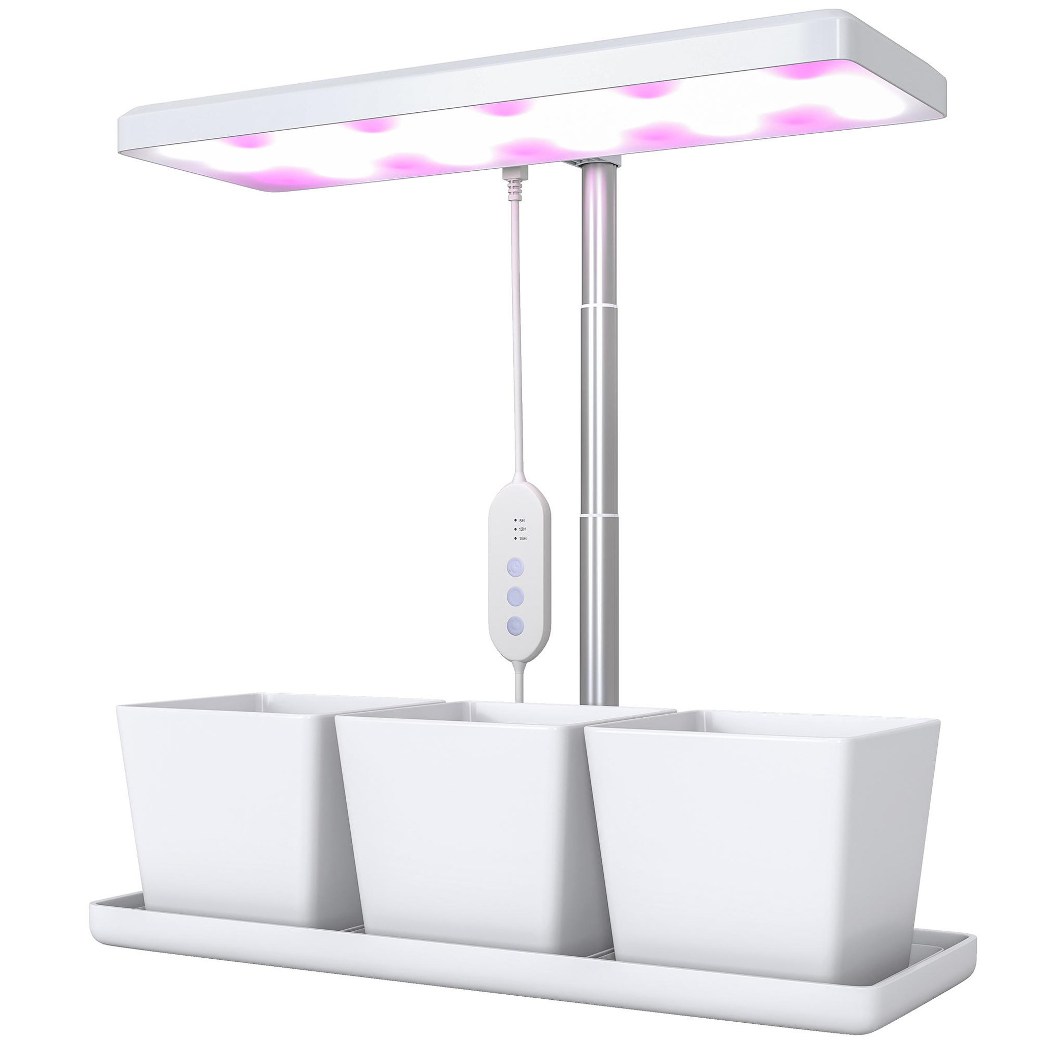 OUTSUNNY Lampe de croissance LED à spectre complet avec 3 pots - timer, hauteur, luminosité réglable - blanc