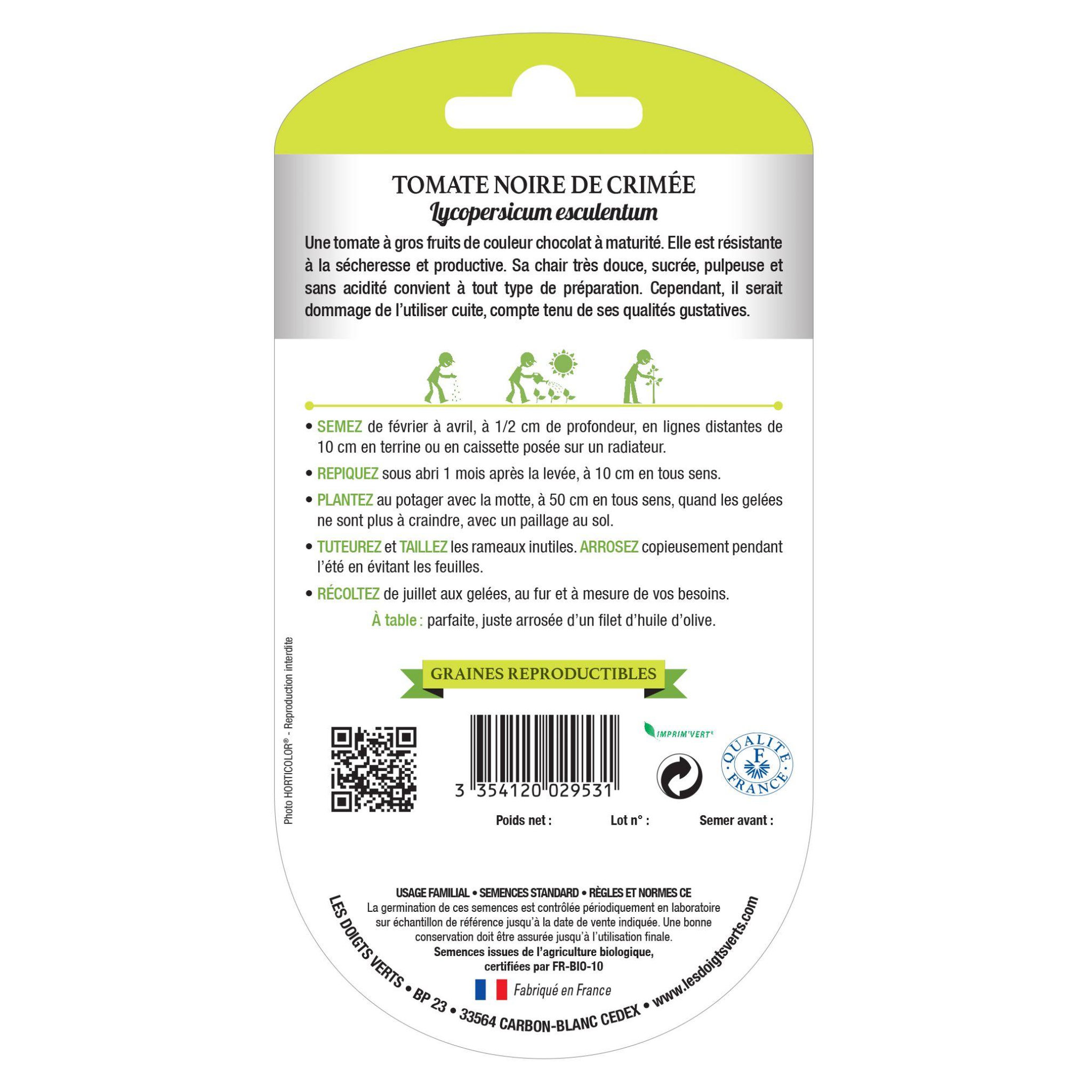 Voir la diapositive 2 : LES DOIGTS VERTS Graines tomate noire de Crimée BIO Les Doigts Verts