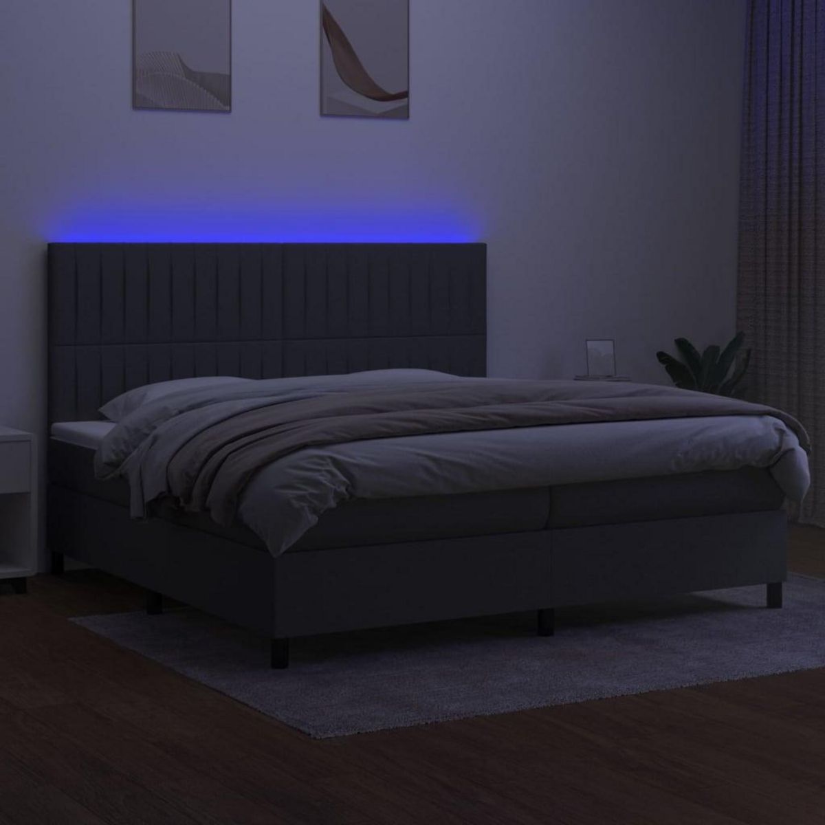 VIDAXL Sommier a lattes de lit et matelas et LED Gris fonce 200x200 cm