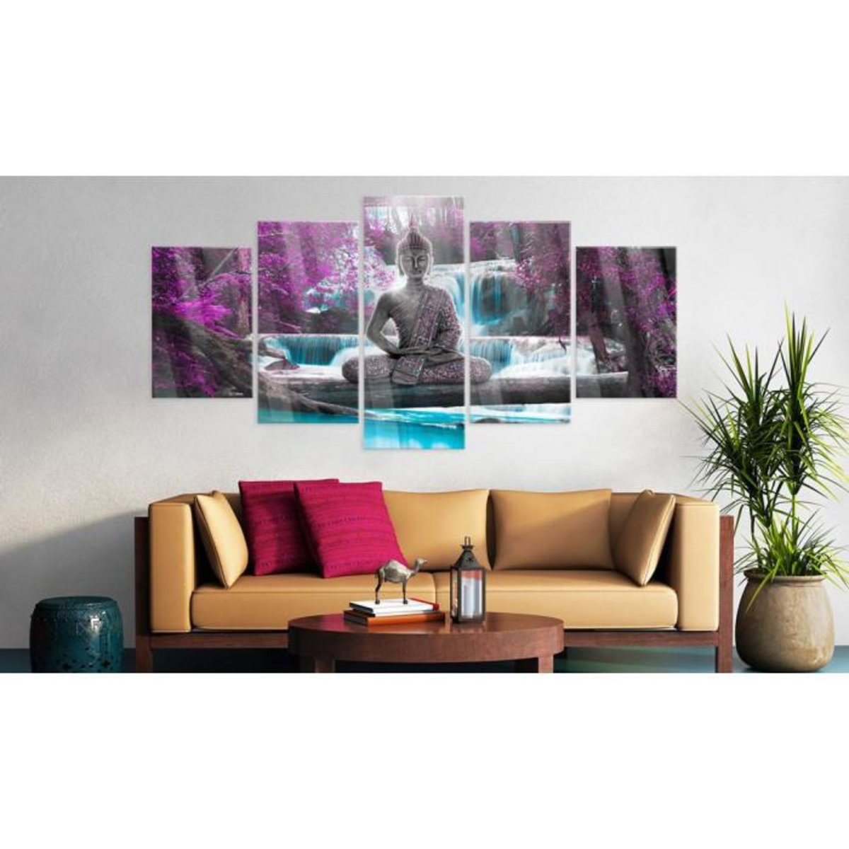 Paris Prix Tableau sur Verre Acrylique  Waterfall & Buddha