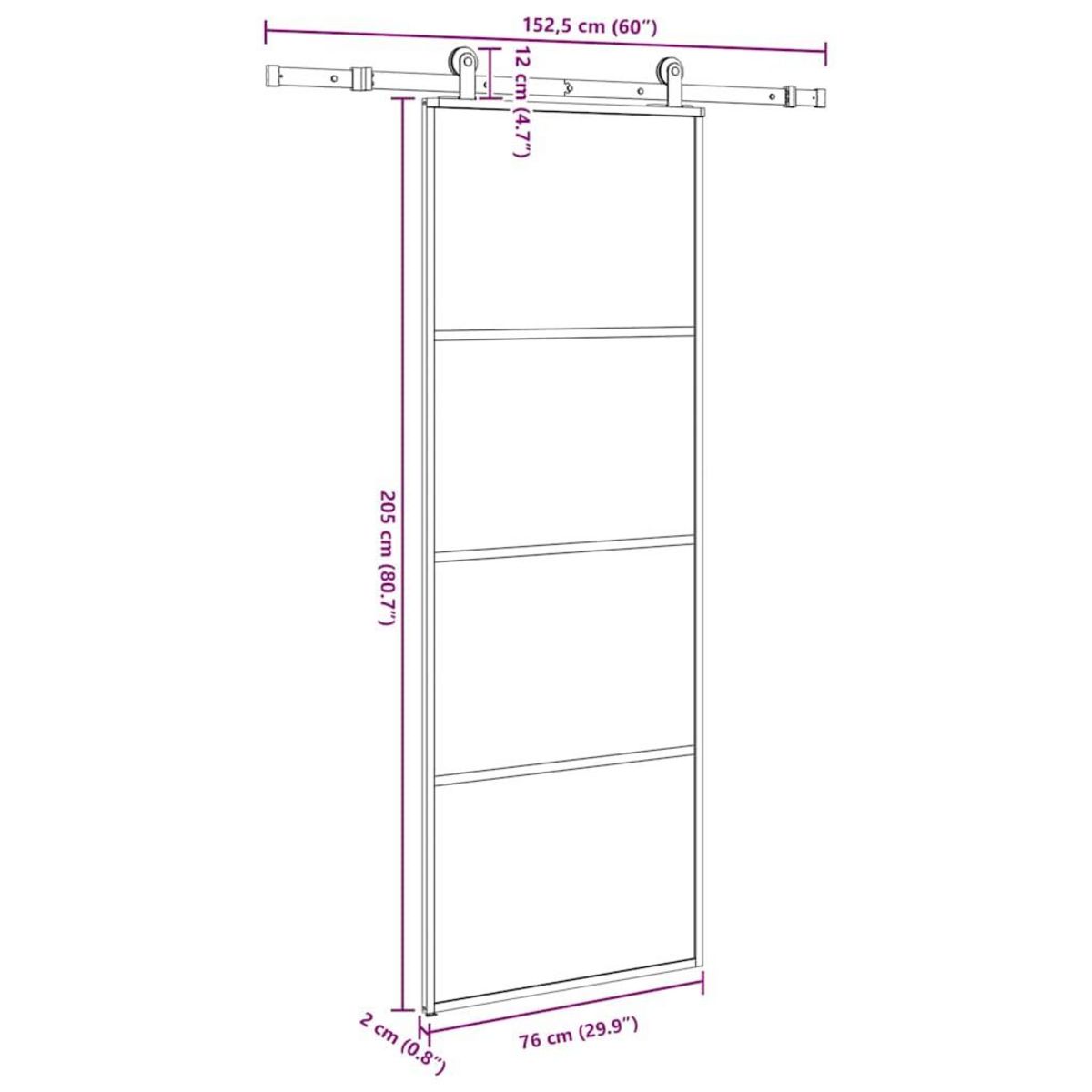 VIDAXL Porte coulissante avec kit de quincaillerie 76x205 cm Verre ESG
