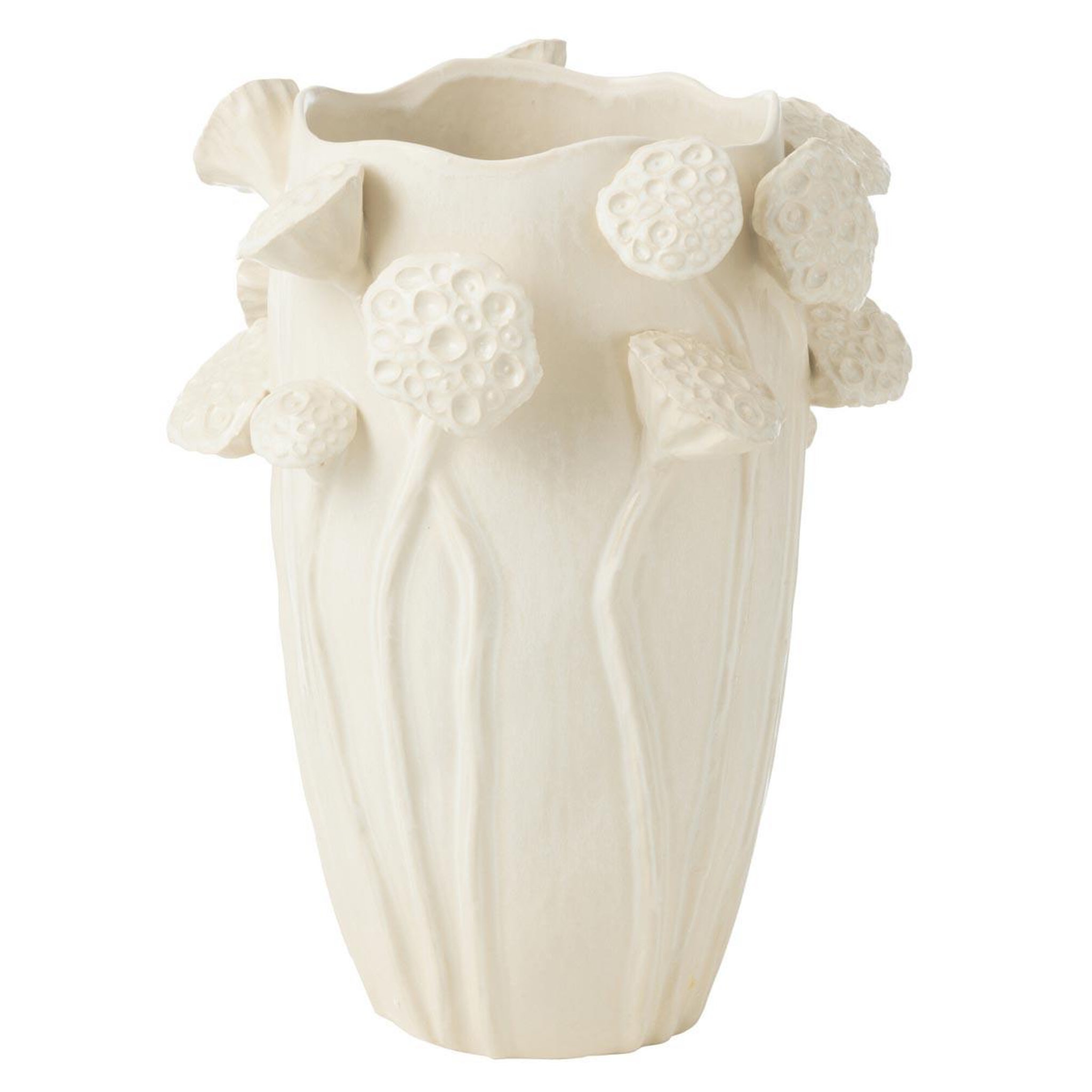 J-LINE Vase déco lotus en argile  botanica  35cm beige