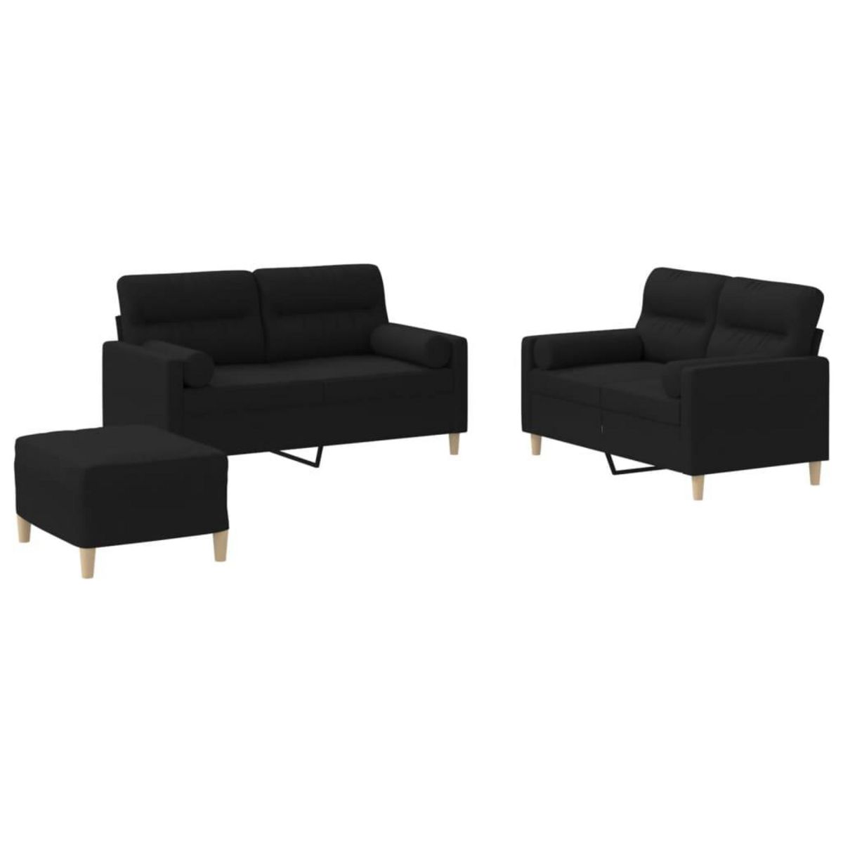VIDAXL Ensemble de canapes 3 pcs avec coussins noir tissu
