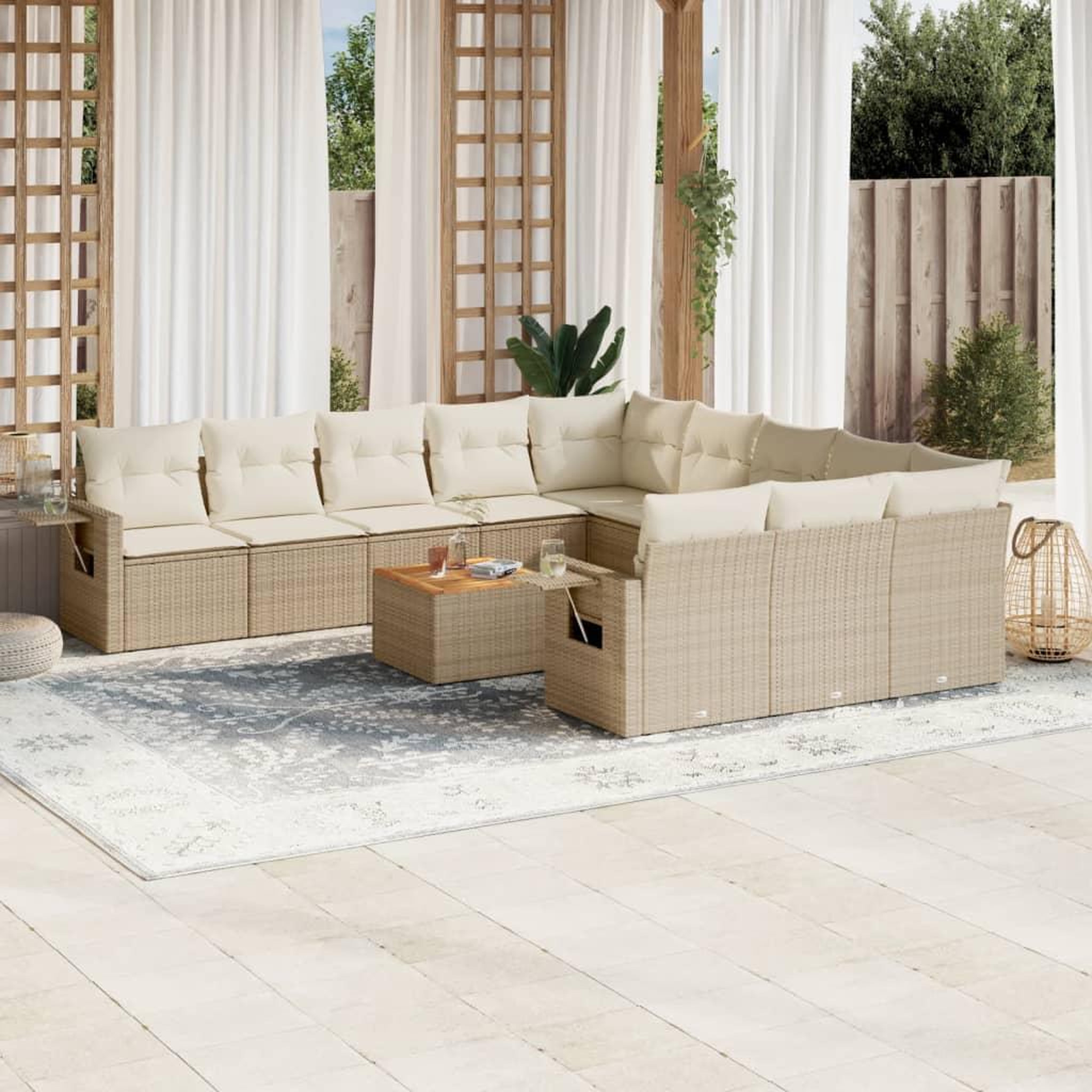 Voir la diapositive 1 : VIDAXL Salon de jardin avec coussins 12 pcs beige resine tressee