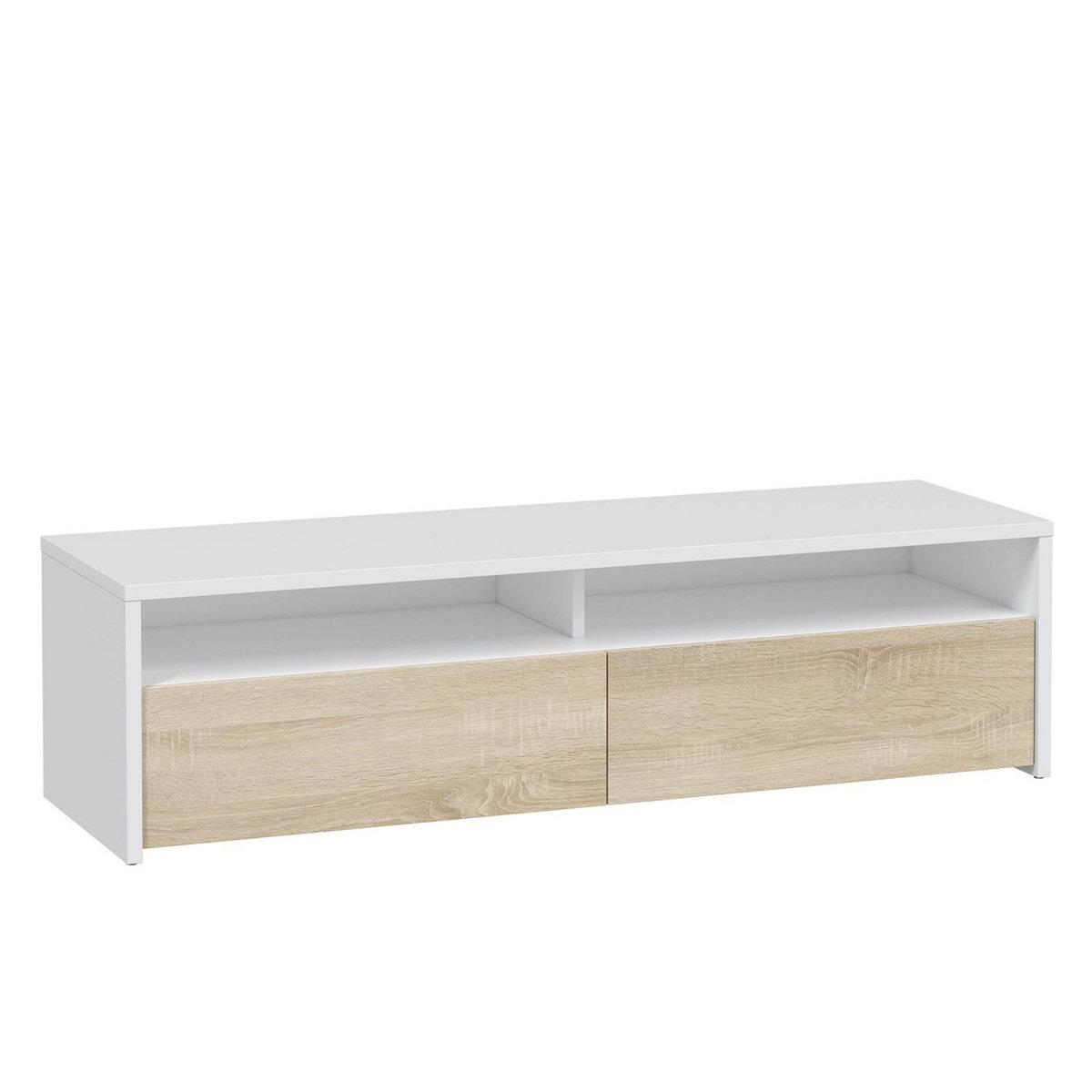 VS VENTA-STOCK Meuble tv Silva 2 portes, blanc et chêne, 130 cm longueur