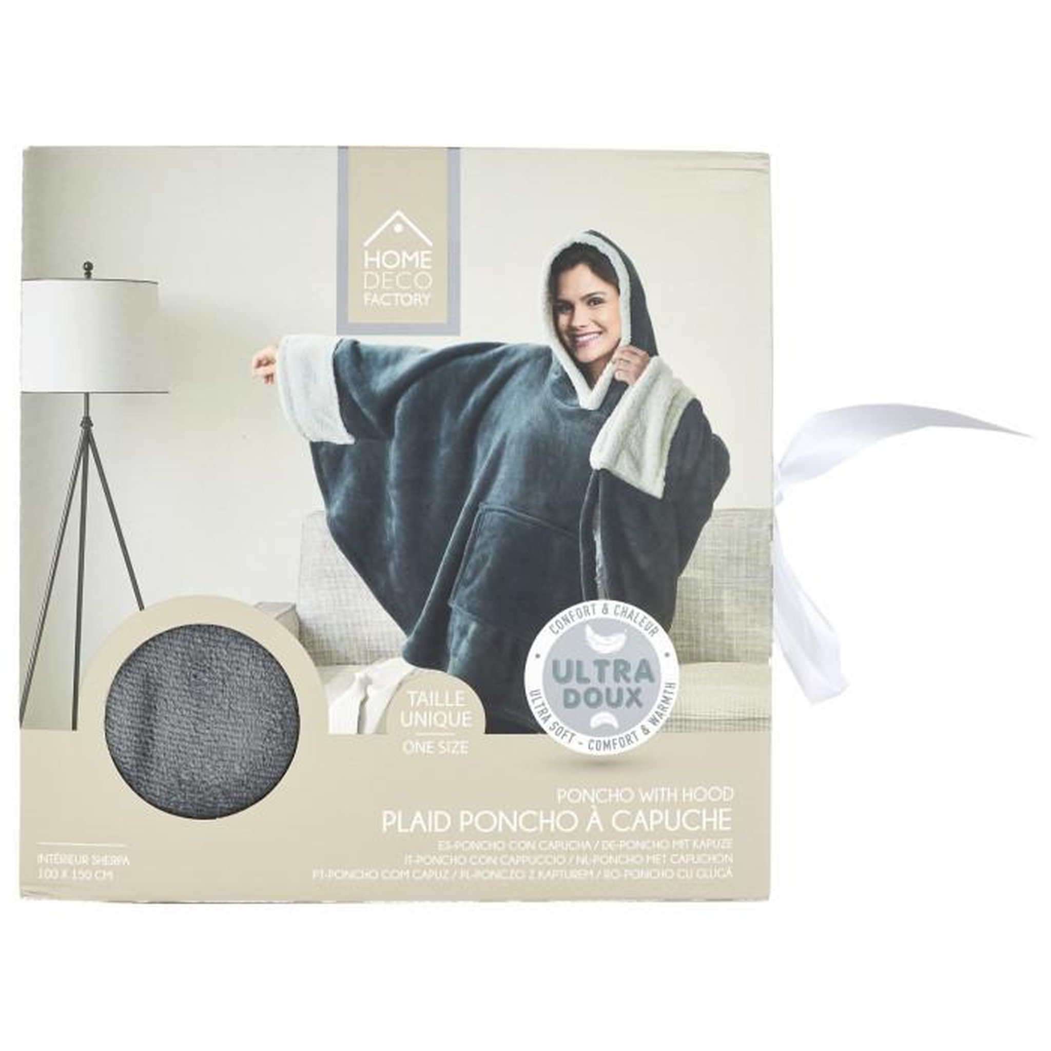 Voir la diapositive 4 : The Home Deco Factory Plaid poncho à capuche  sherpa  100x150cm gris foncé