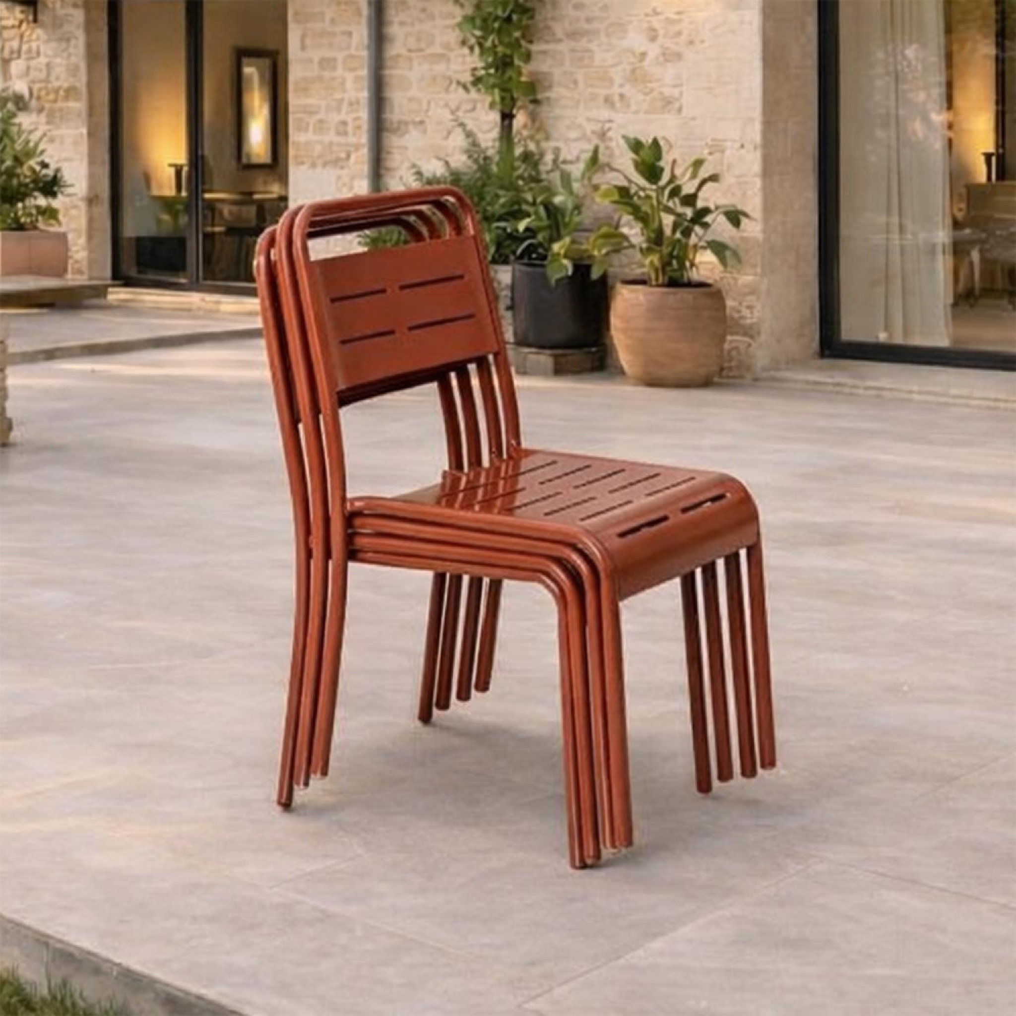 Voir la diapositive 6 : CONCEPT USINE Ensemble de 4 chaises de jardin empilables terracotta bergame