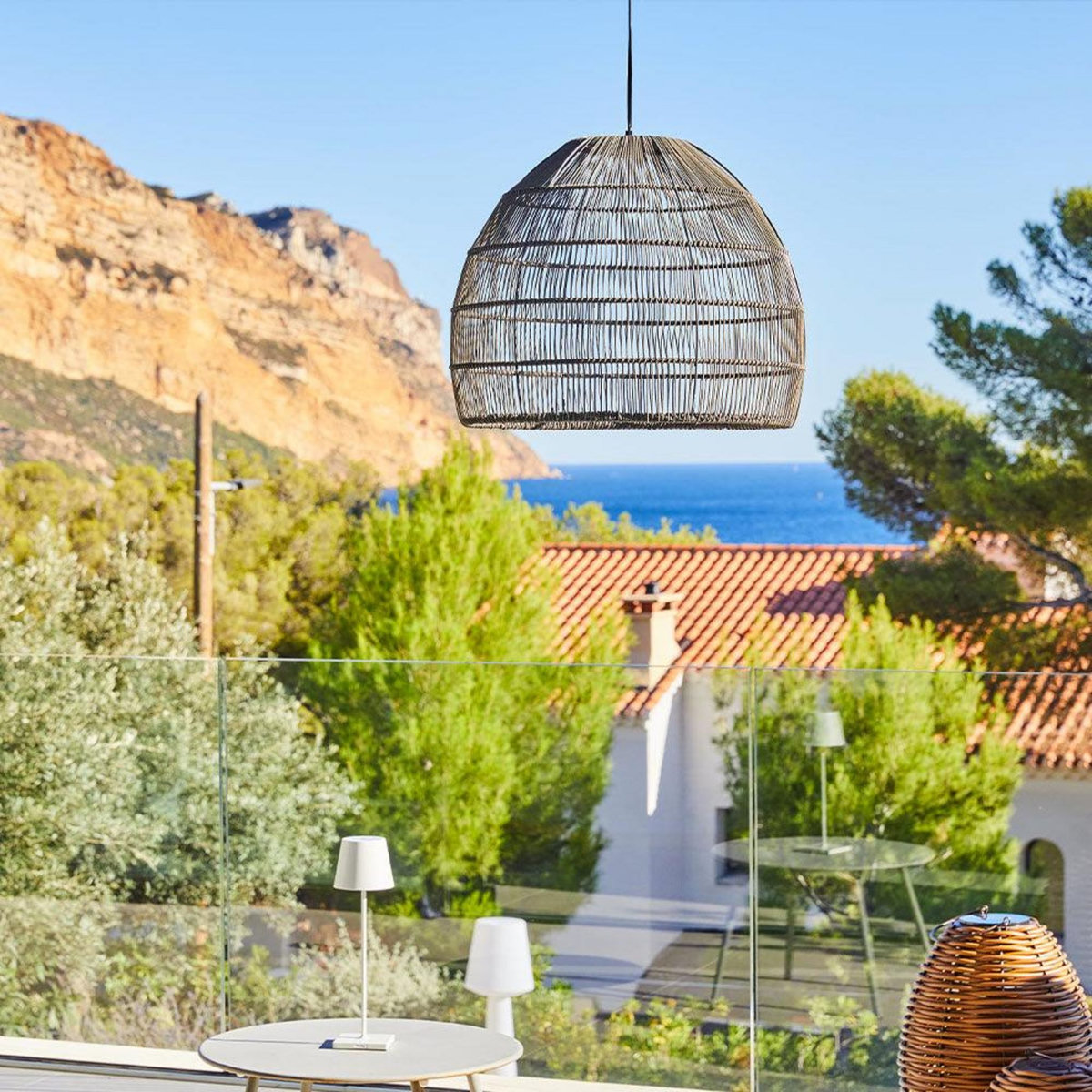 Lumisky Suspension solaire naturel MAIDO Gris Poly rotin H42cm