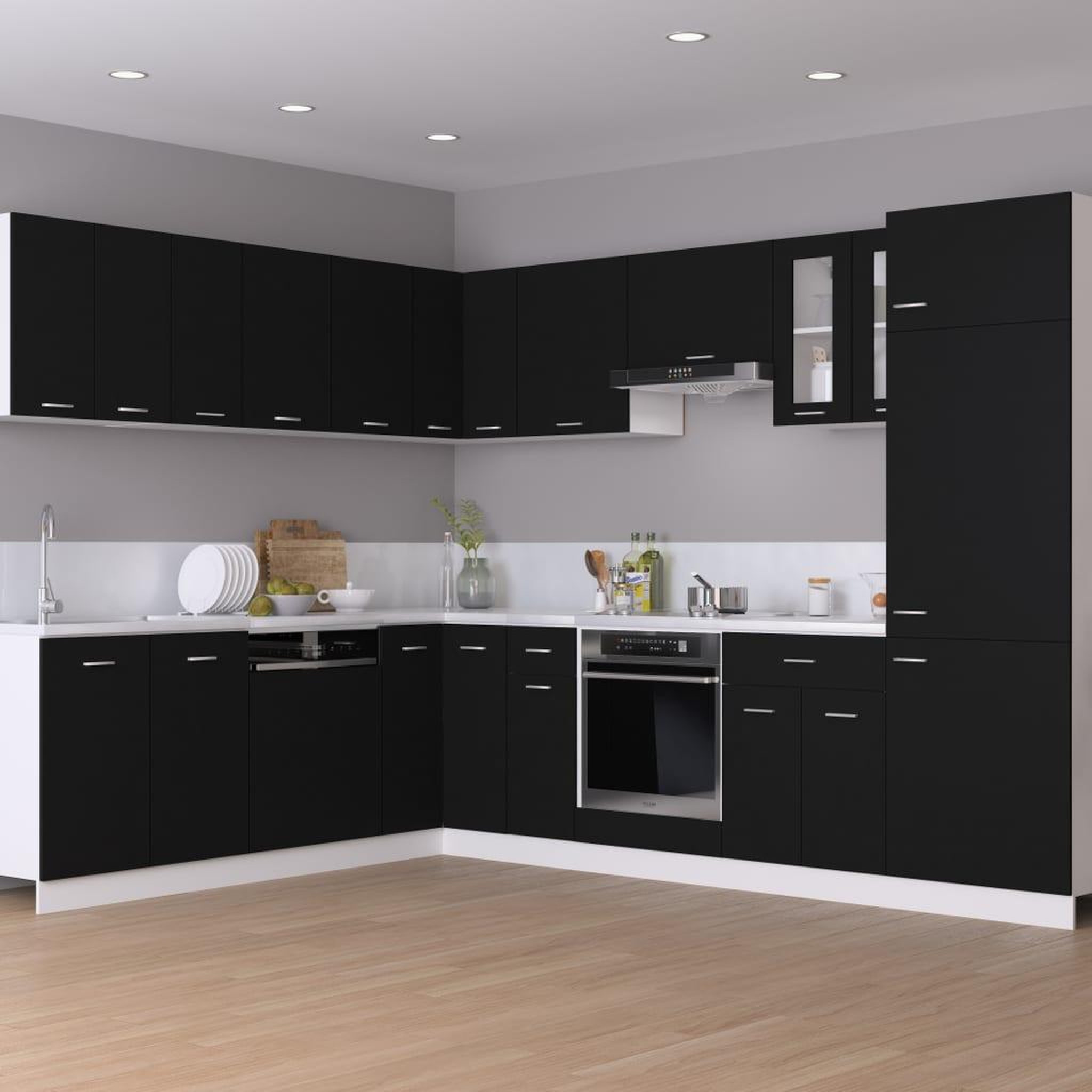 Voir la diapositive 3 : VIDAXL Armoire de plancher d'angle noir 75,5x75,5x81,5 cm bois