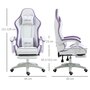 Voir la diapositive 3 : VINSETTO Chaise de bureau gaming - inclinable, pivotant, réglable - coussins lombaires têtière inclus - mauve blanc