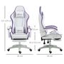 Voir la diapositive 3 : VINSETTO Chaise de bureau gaming - inclinable, pivotant, réglable - coussins lombaires têtière inclus - mauve blanc