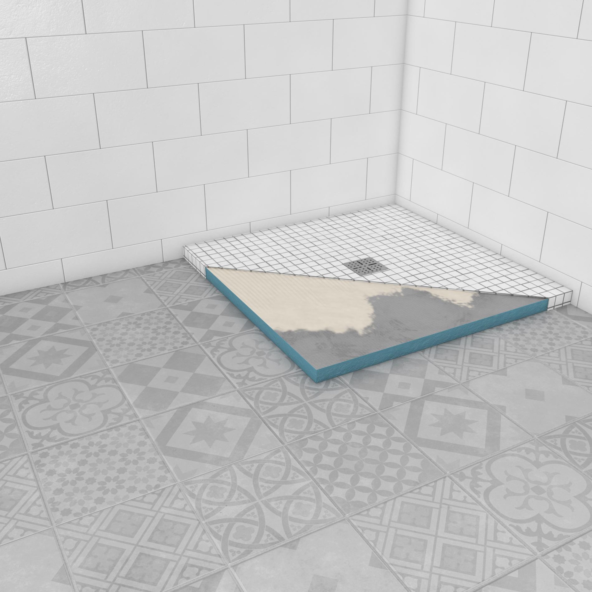 Voir la diapositive 3 : Aurlane Bac receveur de douche à carreler 90x90cm recoupable sur mesure RAINY 90 pour douche à l'italienne