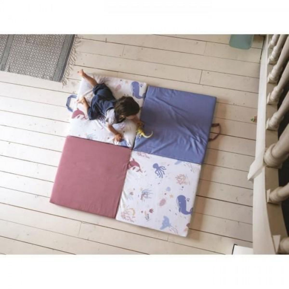 TINEO Tapis Malin Trésors de l'océan 3 en 1 - Evolutif - Déhoussable - 120x120x5 cm