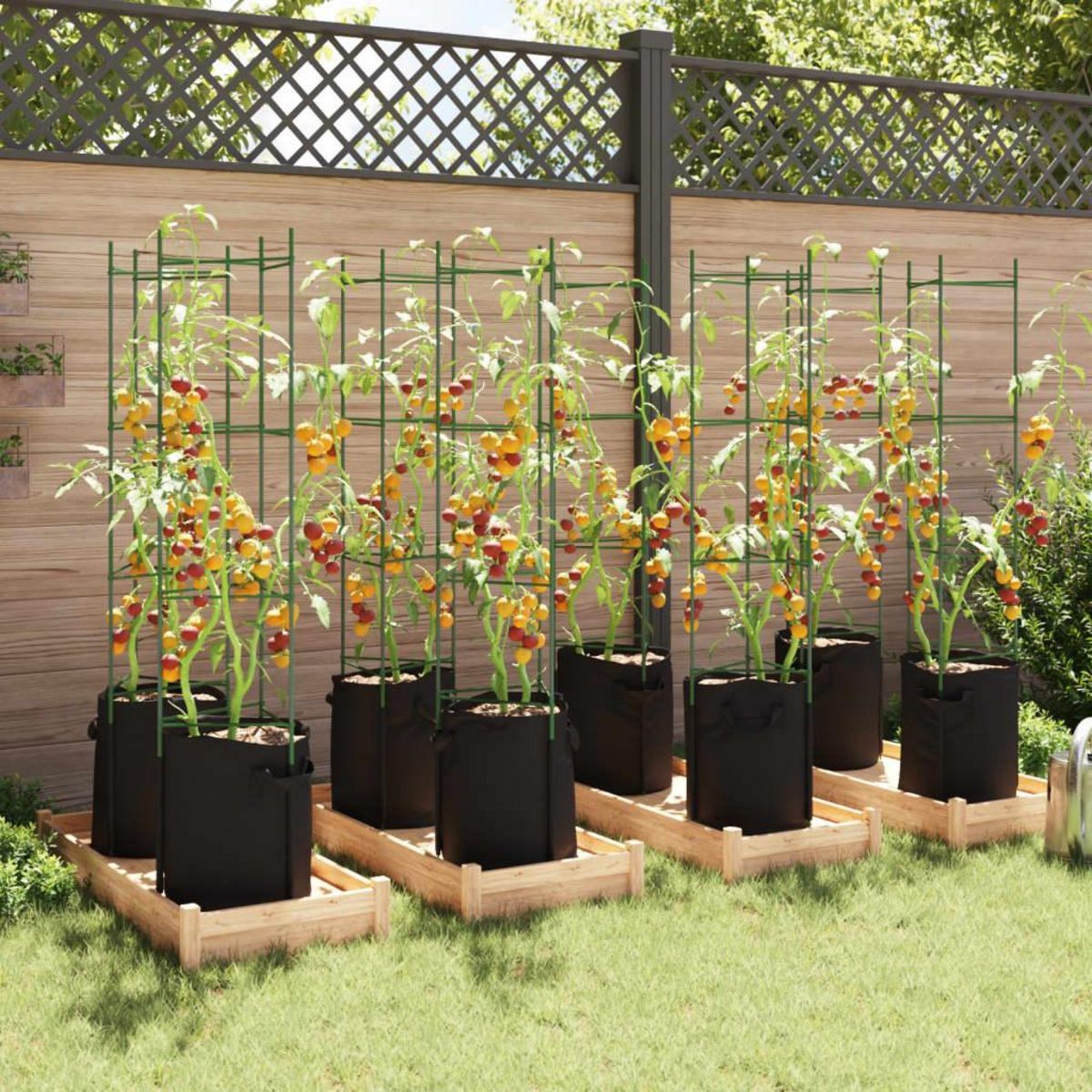 VIDAXL Cages a tomates avec sacs a plantes 8 pcs 154 cm acier et PP