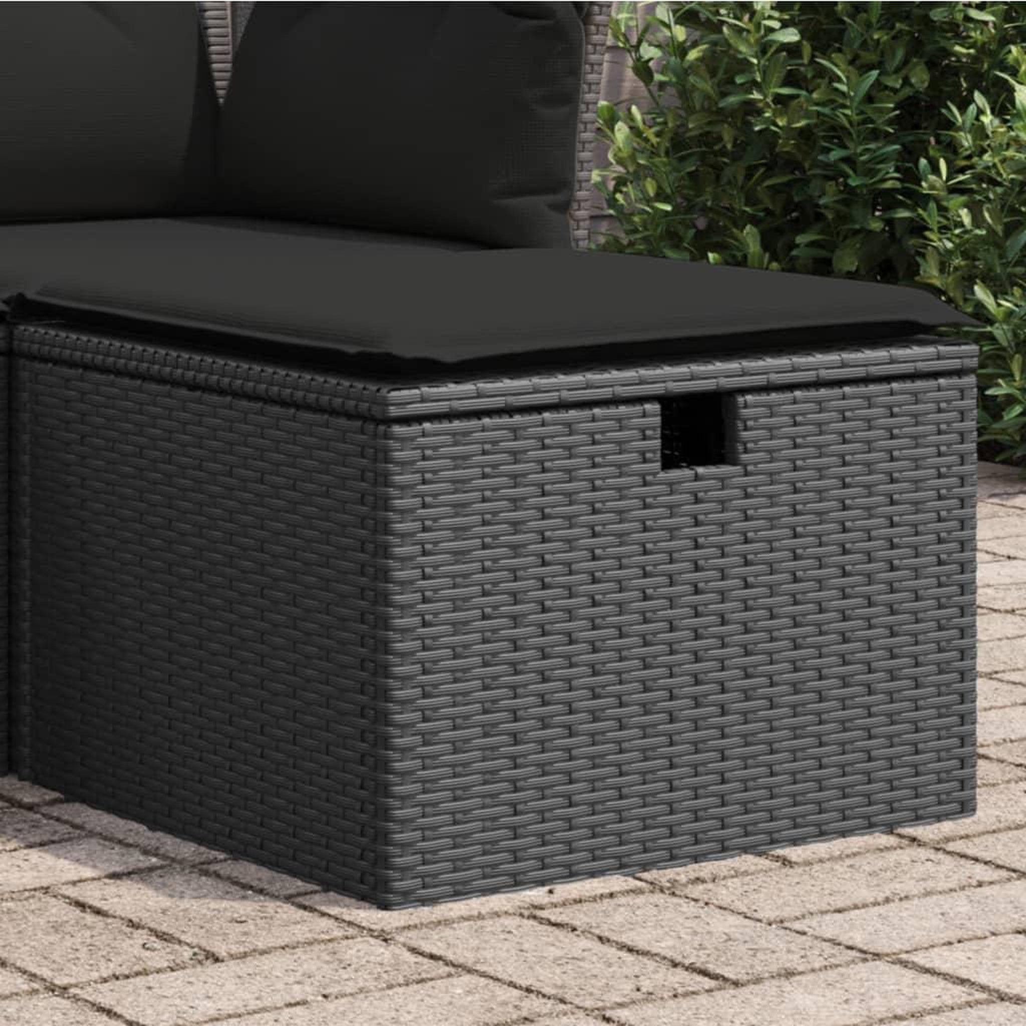 Voir la diapositive 3 : VIDAXL Tabouret de jardin avec coussin noir 55x55x37 cm resine tressee